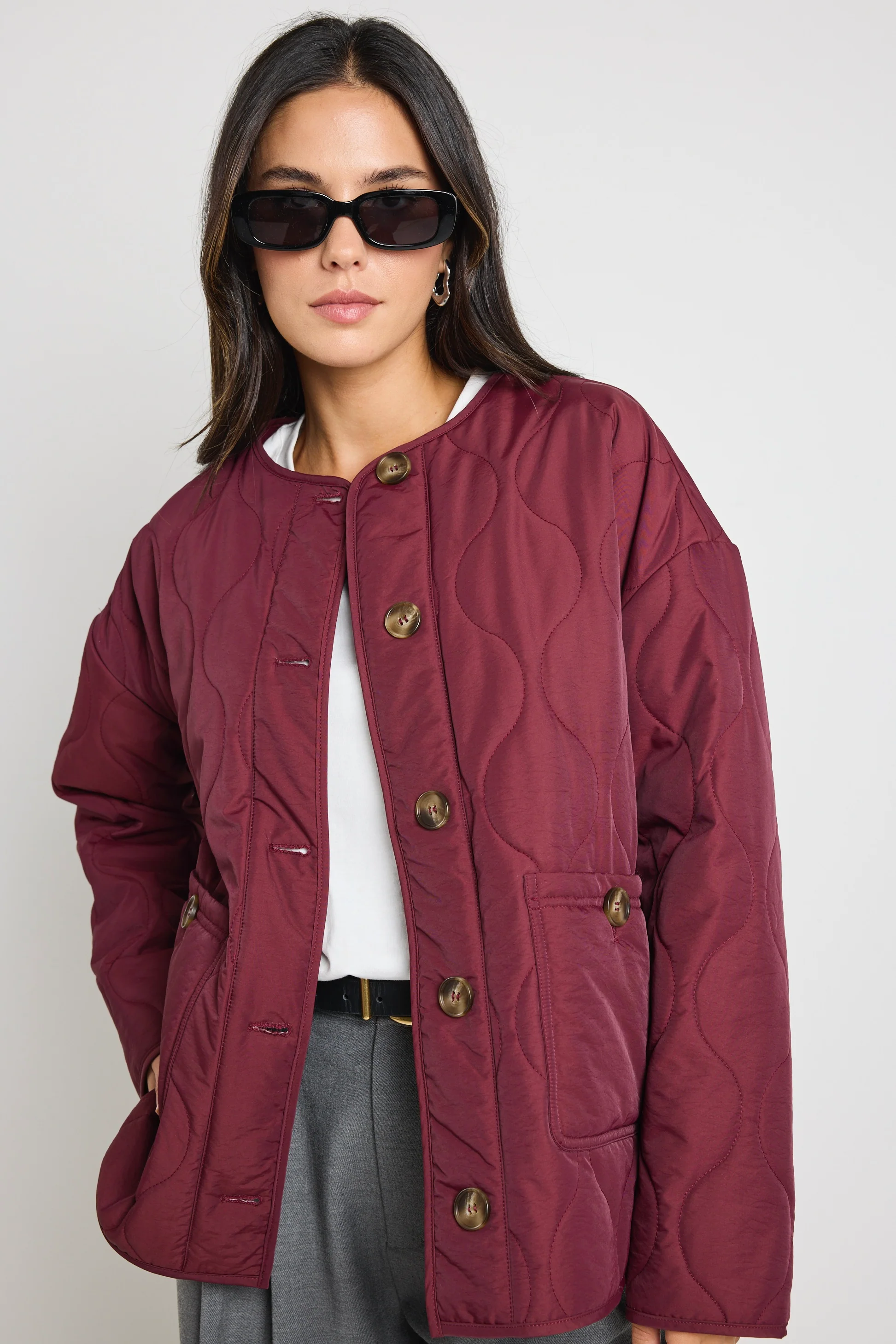 Peak Burgundy Plum Oversized Padded Shell Jacket - Image 3