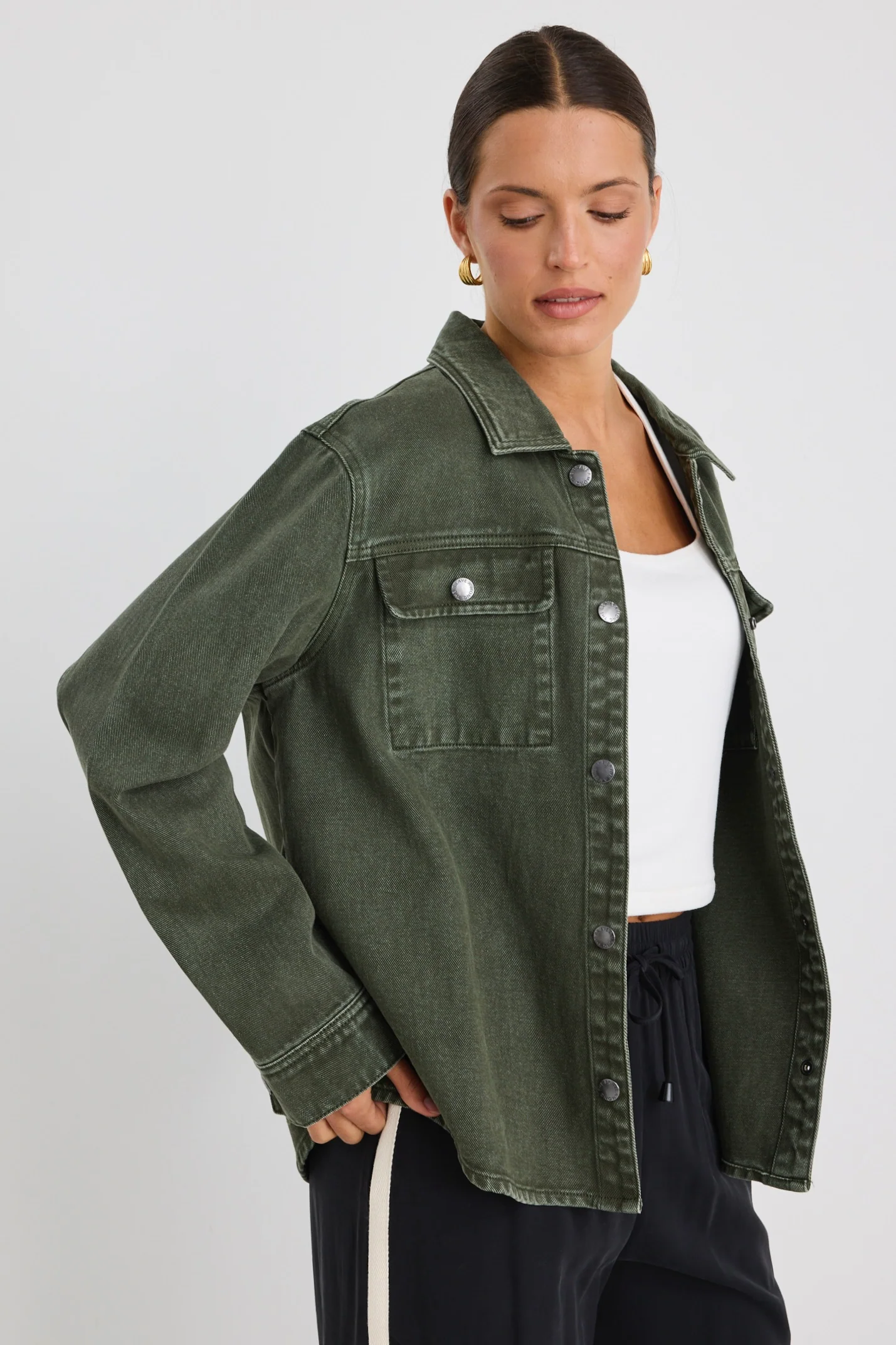 Penny Dark Khaki Denim Shacket - Image 3