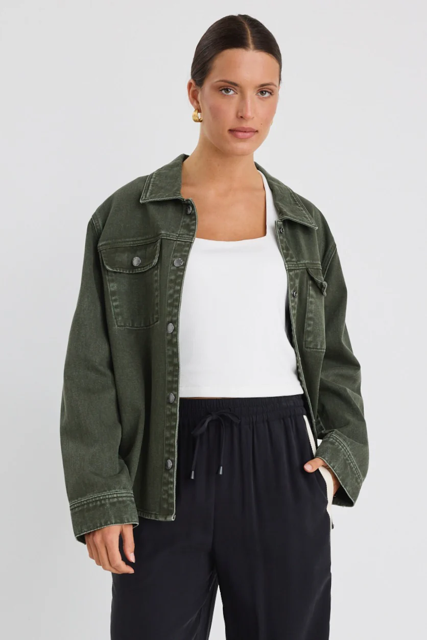 Penny Dark Khaki Denim Shacket - Image 4
