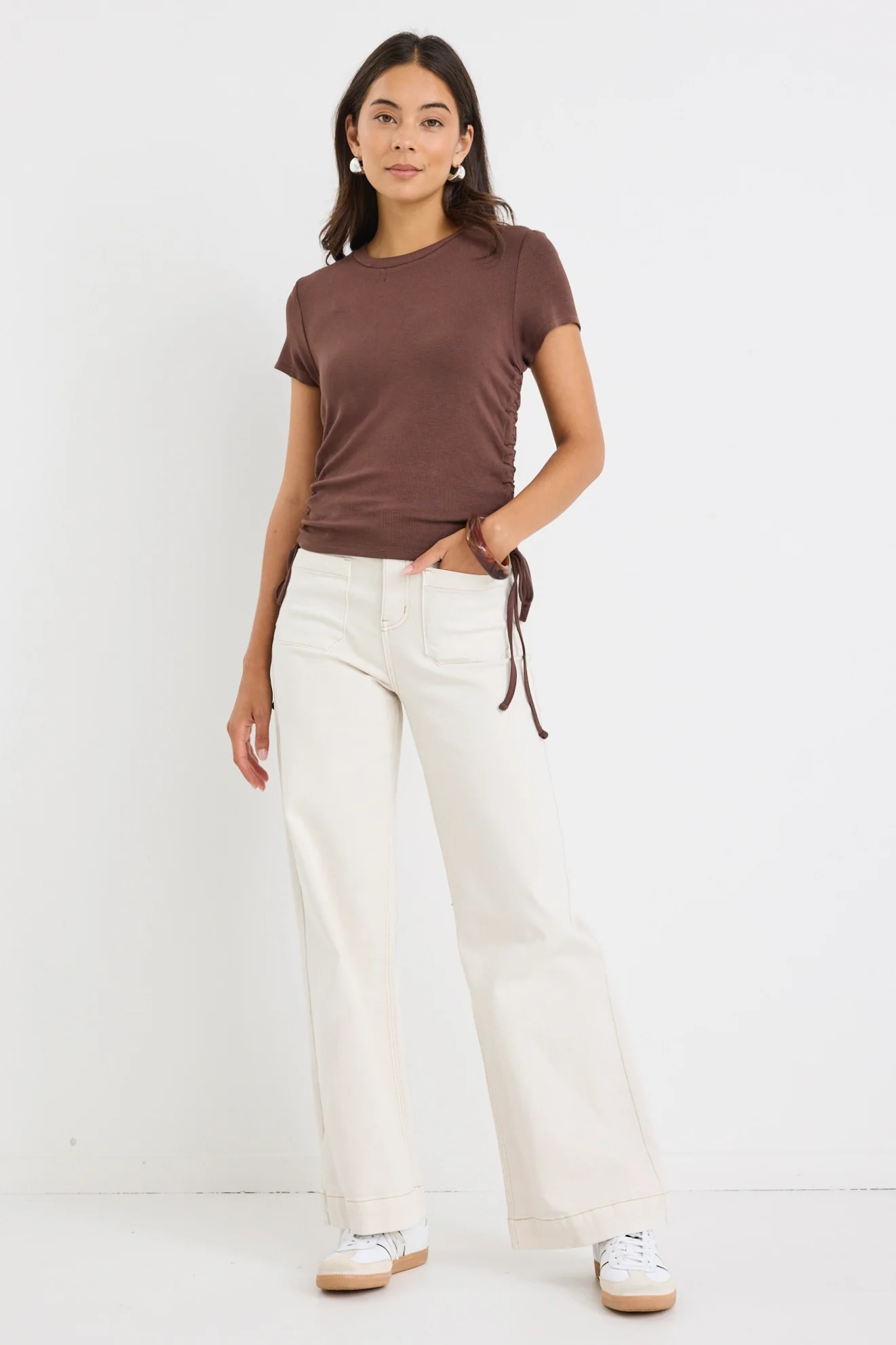 Perfect Chocolate Rib Rouched Side Crop Tee - Image 3