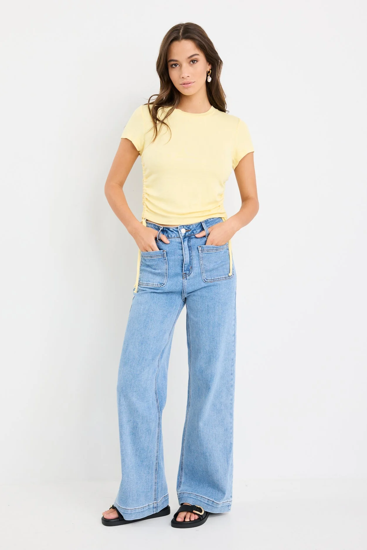 Perfect Lemon Rib Rouched Side Crop Tee - Image 3
