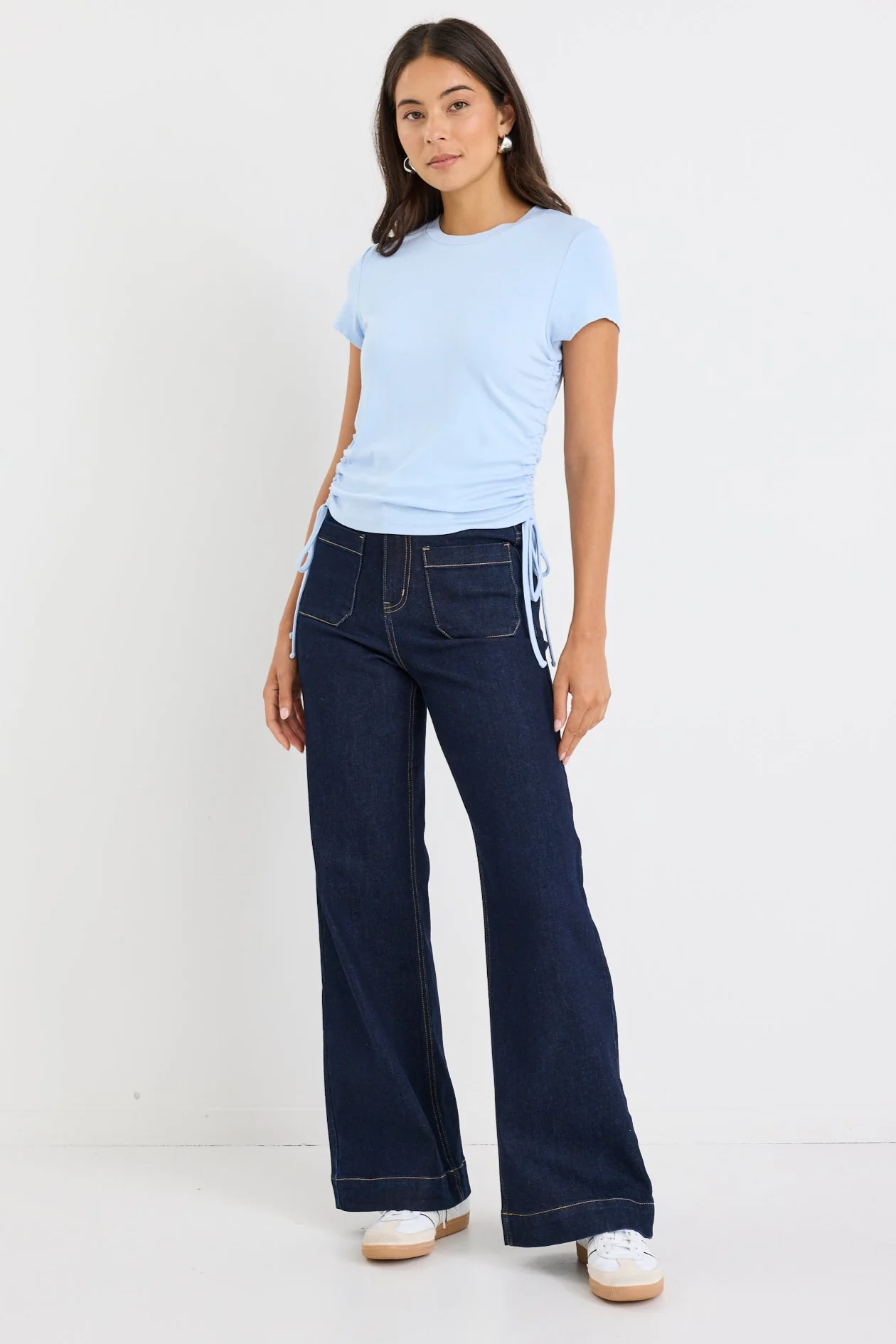Perfect Pale Blue Rib Rouched Side Crop Tee - Image 3