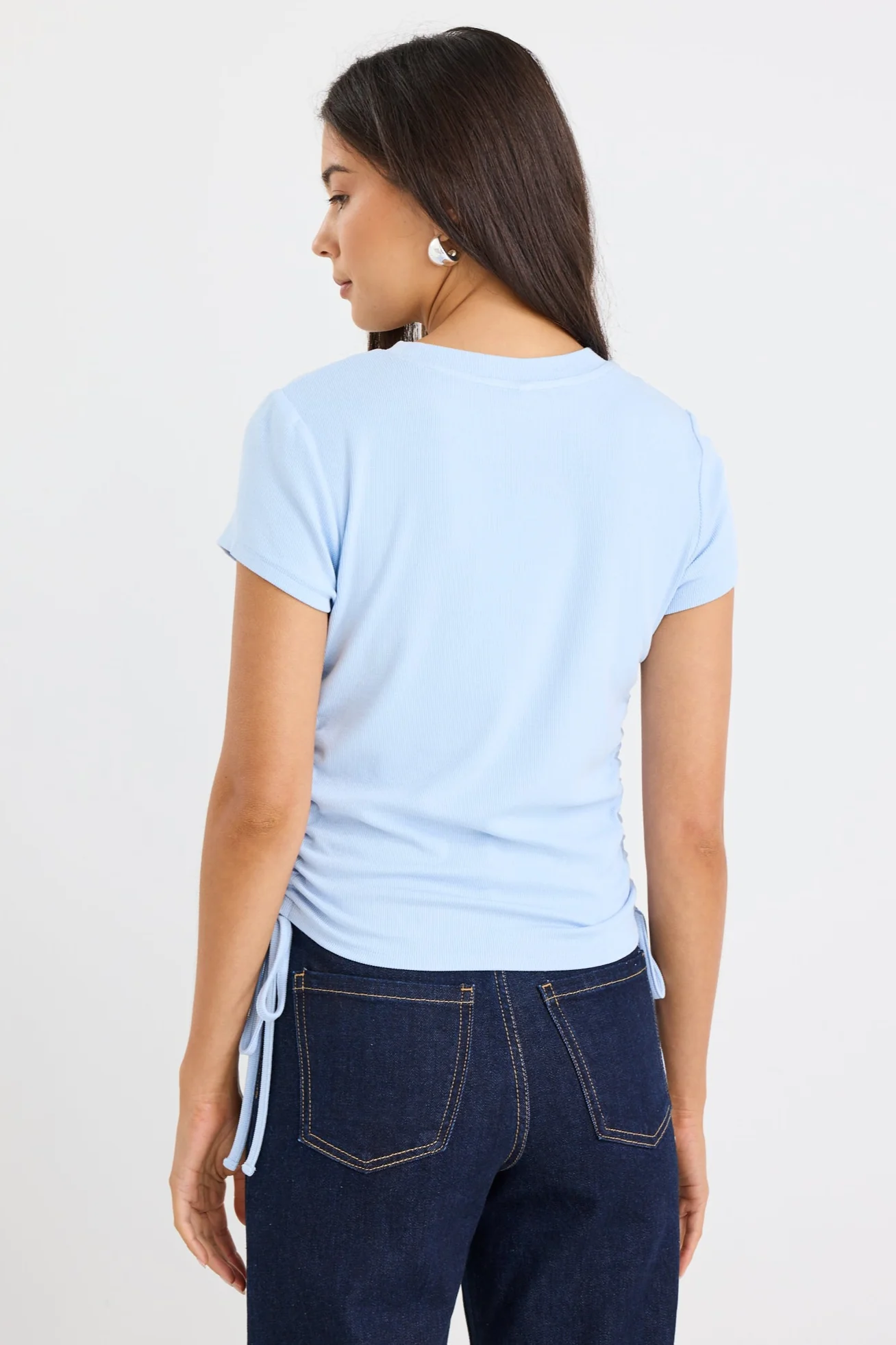 Perfect Pale Blue Rib Rouched Side Crop Tee - Image 6