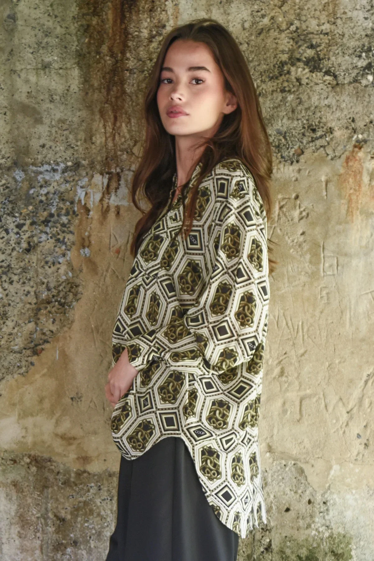 Pocket Full Of Chic Bronze Snake Print LS Shirt - Image 2