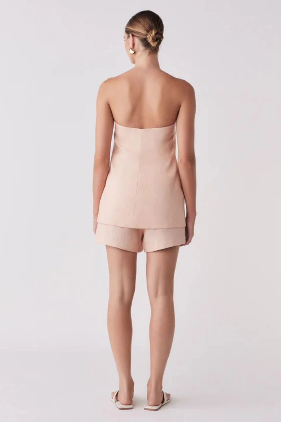 Portsea Peach Front Button Linen Bandeau Top - Image 4
