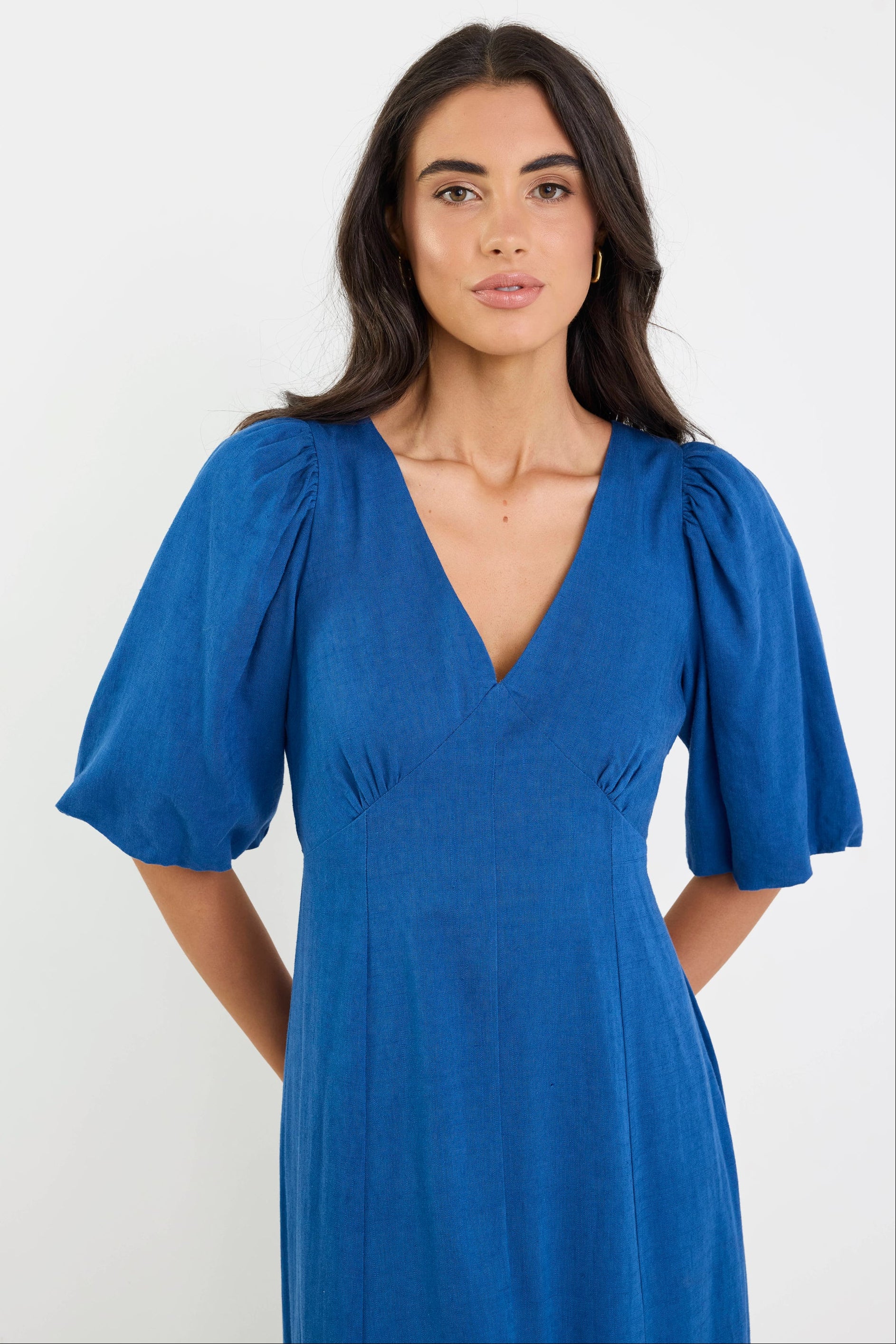 Port True Blue Mid Sleeve Button Front Midi Dress - Image 2