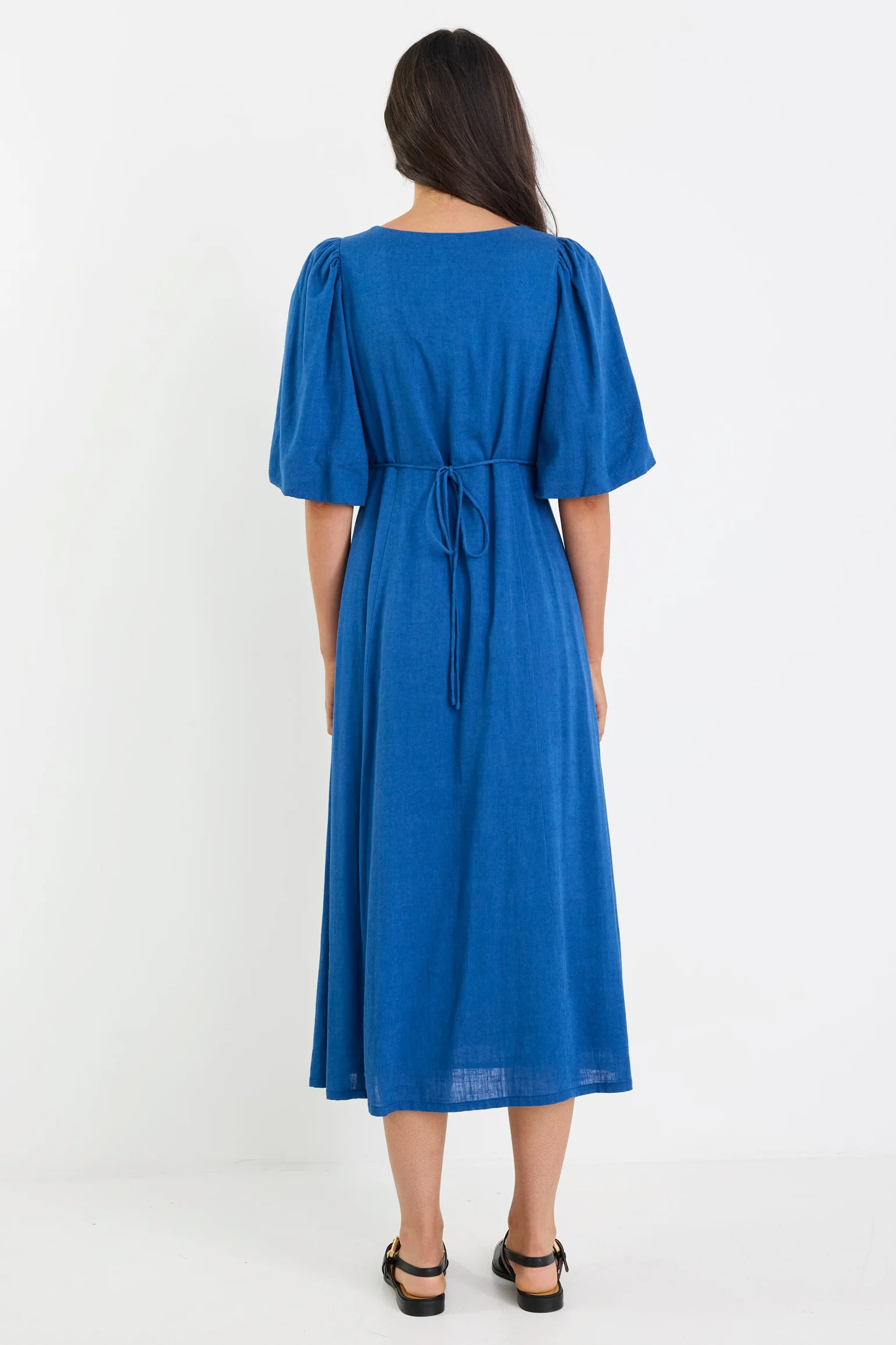 Port True Blue Mid Sleeve Button Front Midi Dress - Image 4