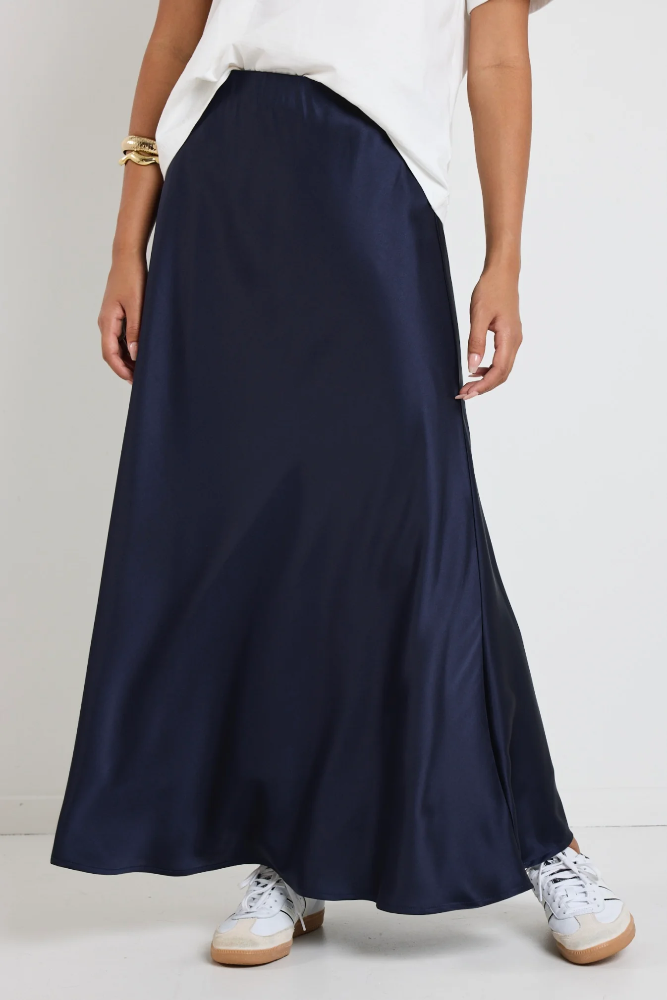 Preserve Navy Floaty Satin Bias Maxi Skirt