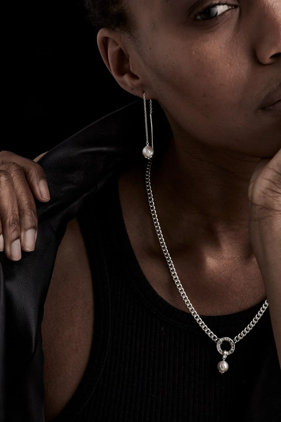 Purity Thread Pearl Earrings Silver - Image 2