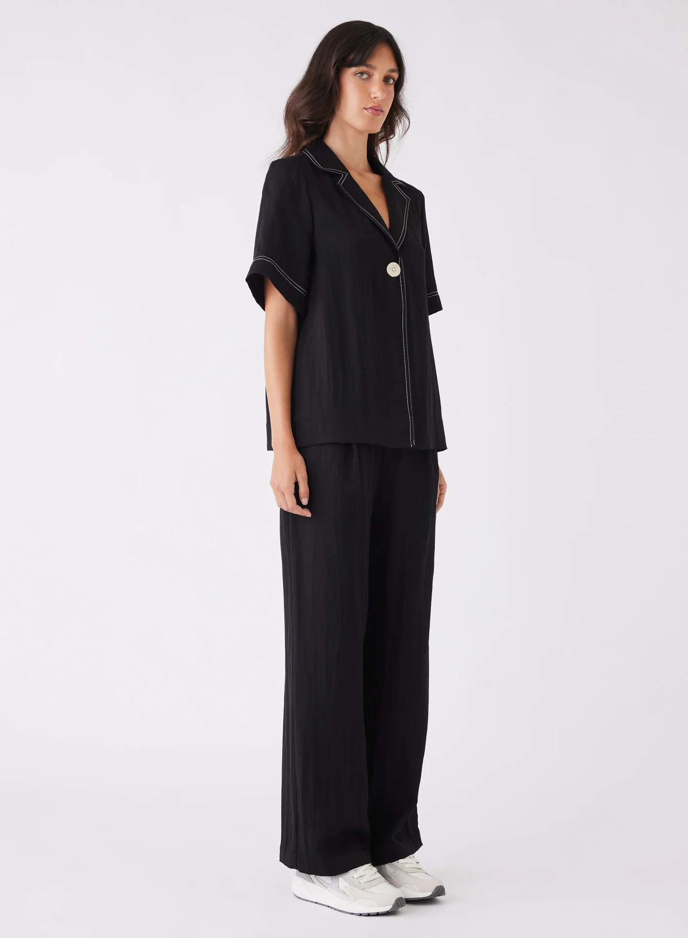Rebound Black One Button Contrast Stitch SS Shirt - Image 2
