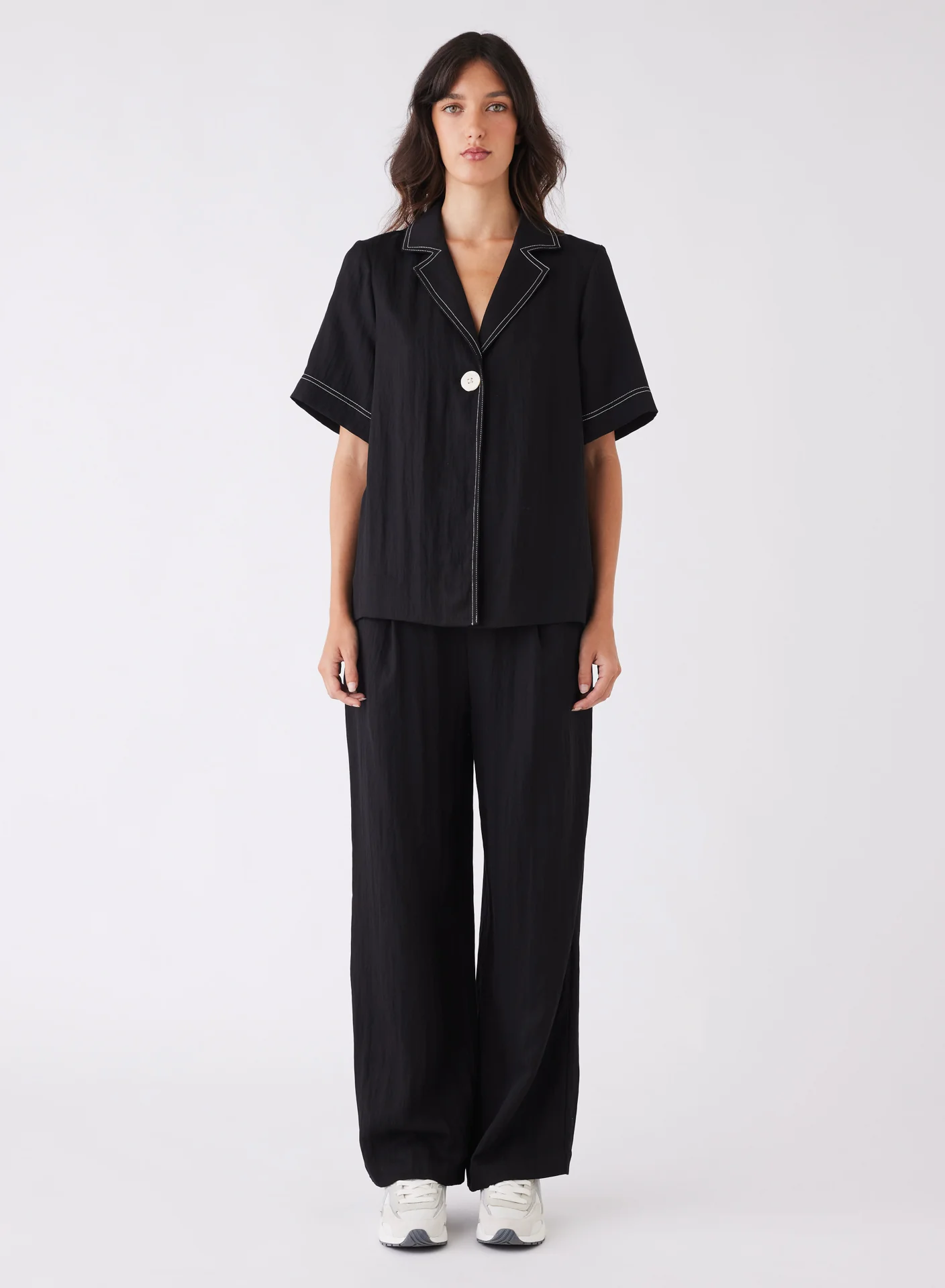 Rebound Black One Button Contrast Stitch SS Shirt - Image 3