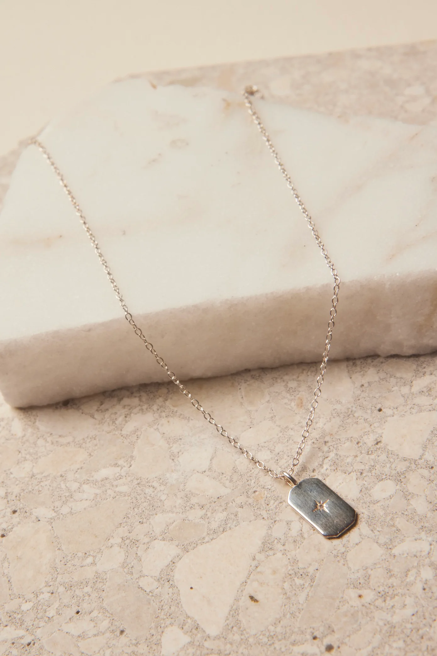 Rectangle Diamonte Pendant EOL Silver Necklace