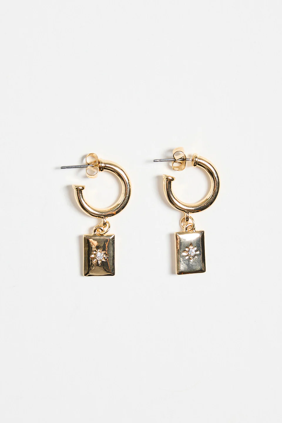 Rectangle Pendant Gold Hoop Earrings