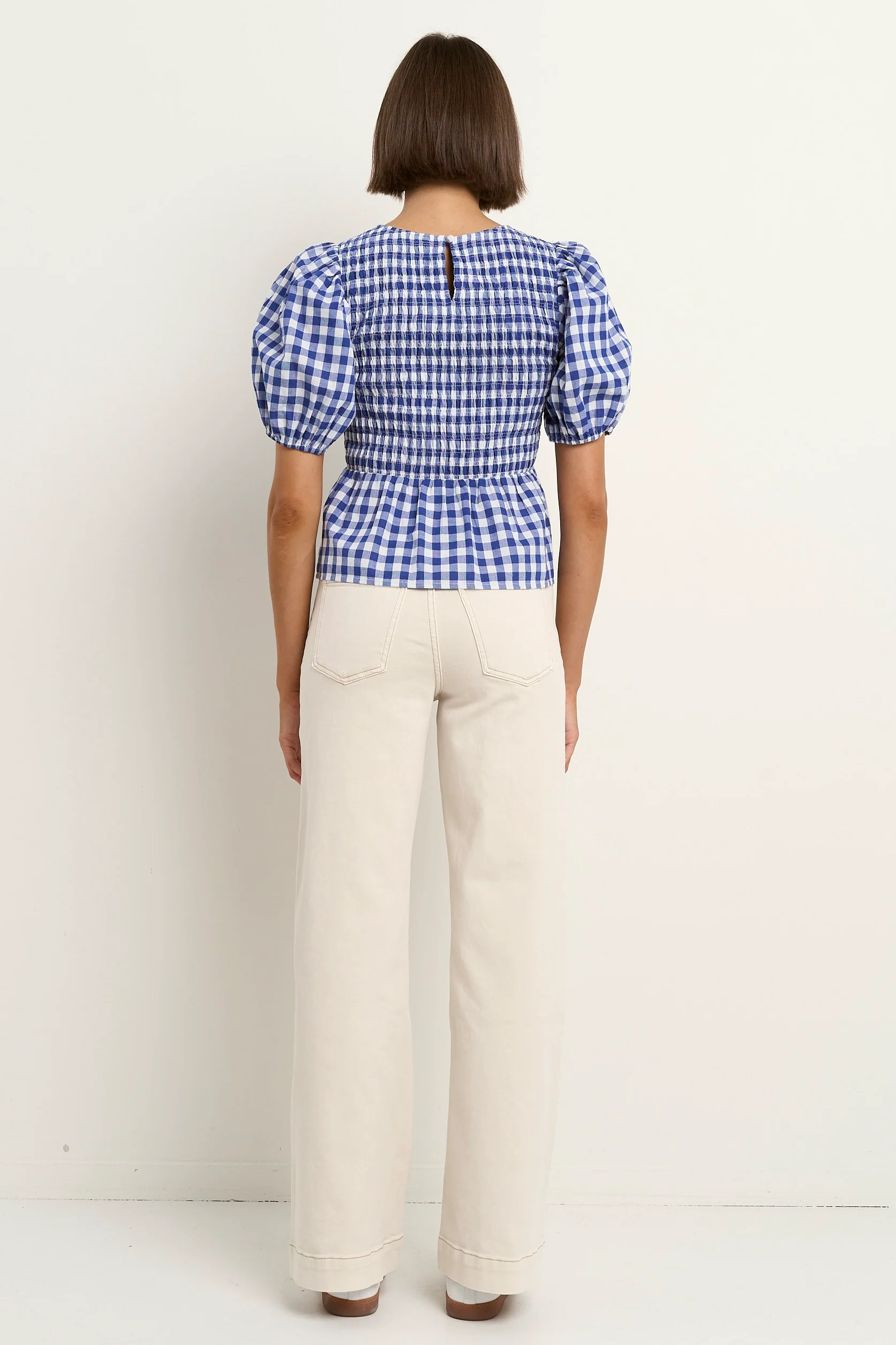 Requite Blue Gingham Shirred Body SS Top - Image 5