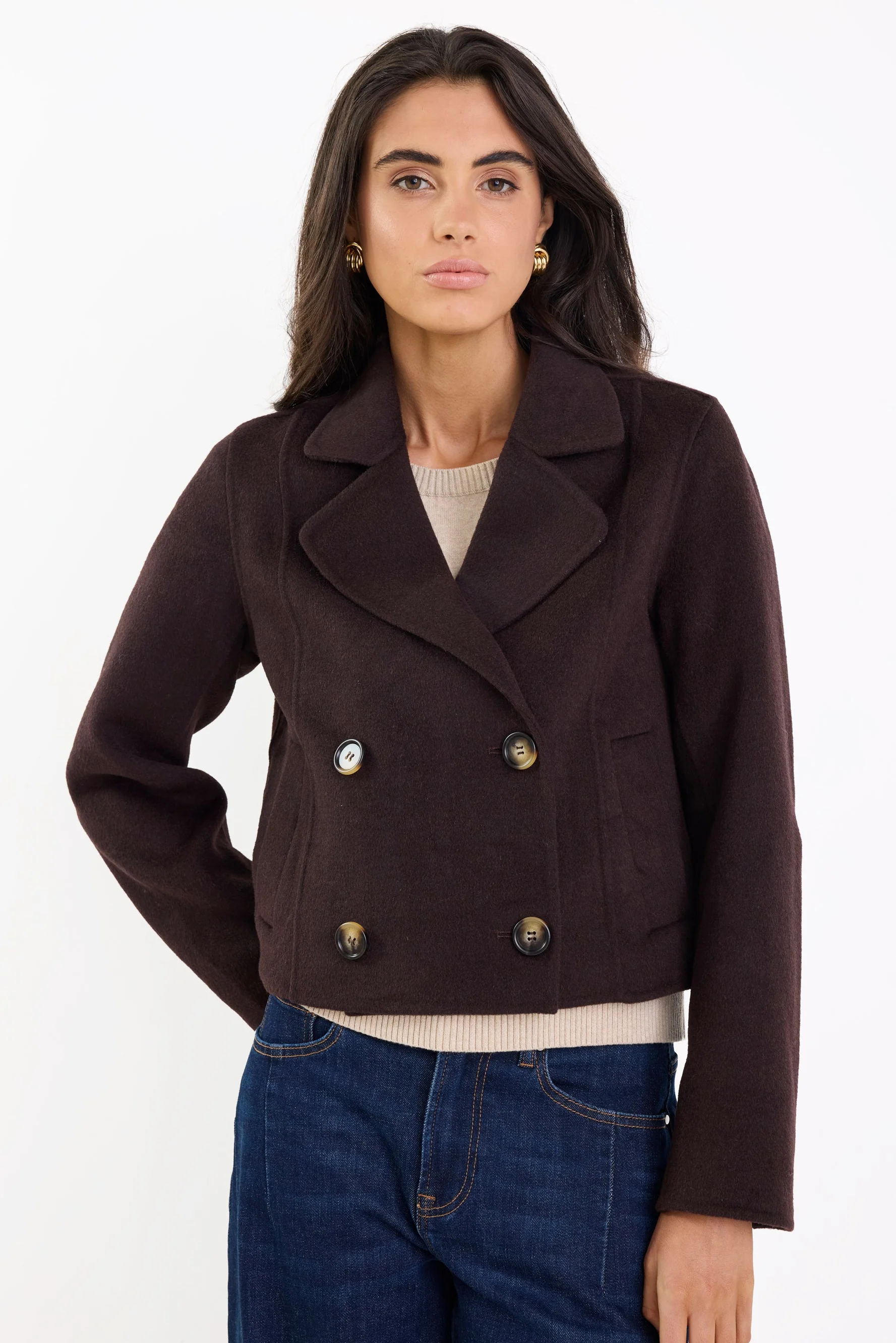 Reverie Chocolate Melton Double Breasted Peacoat - Image 3
