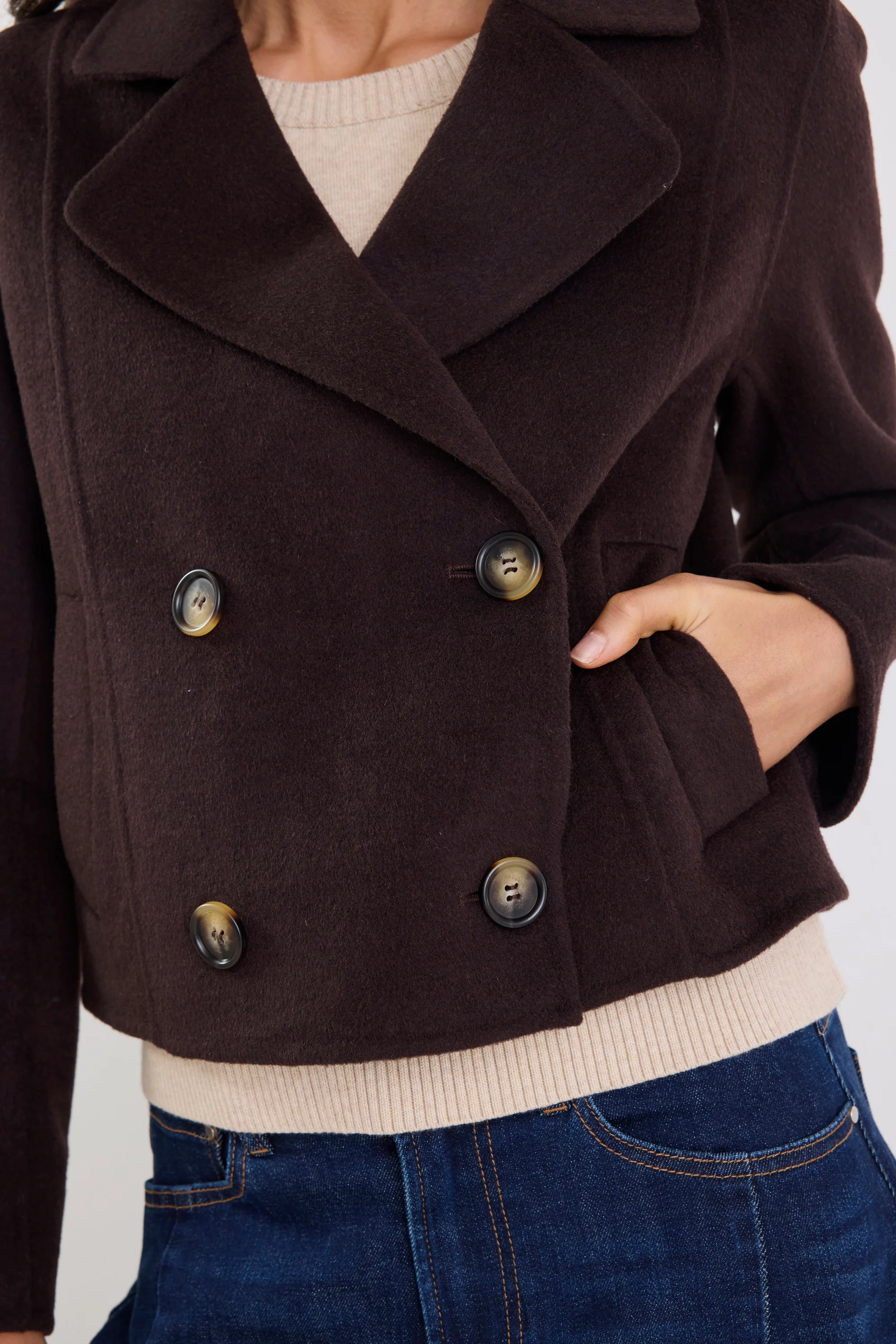 Reverie Chocolate Melton Double Breasted Peacoat - Image 4