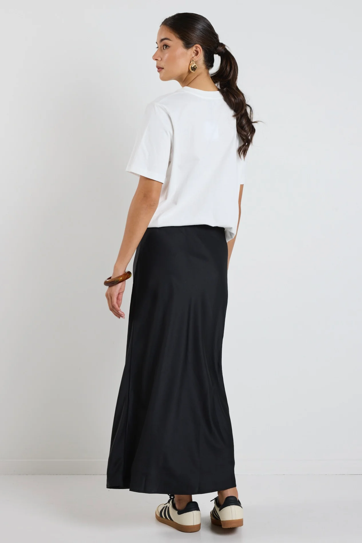 Rosette Black Satin Bias Midi Skirt - Image 5