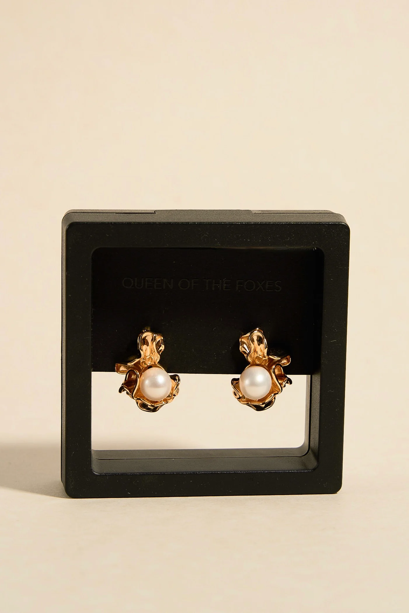 Ruched Gold Pearl Earrings - Image 2