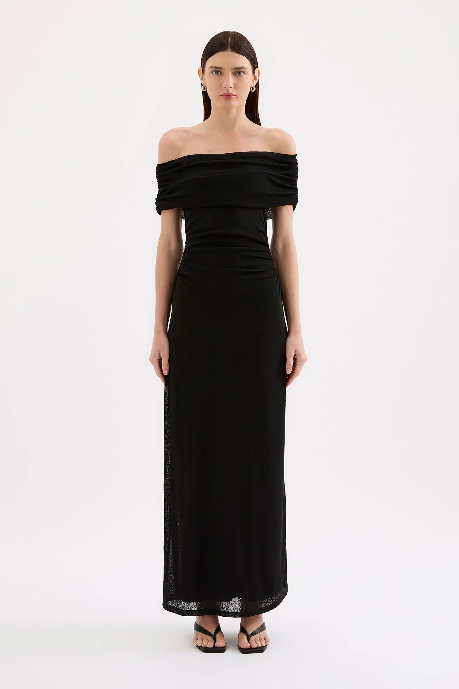 Rue Black Mesh Off Shoulder SS Midi Dress - Image 2