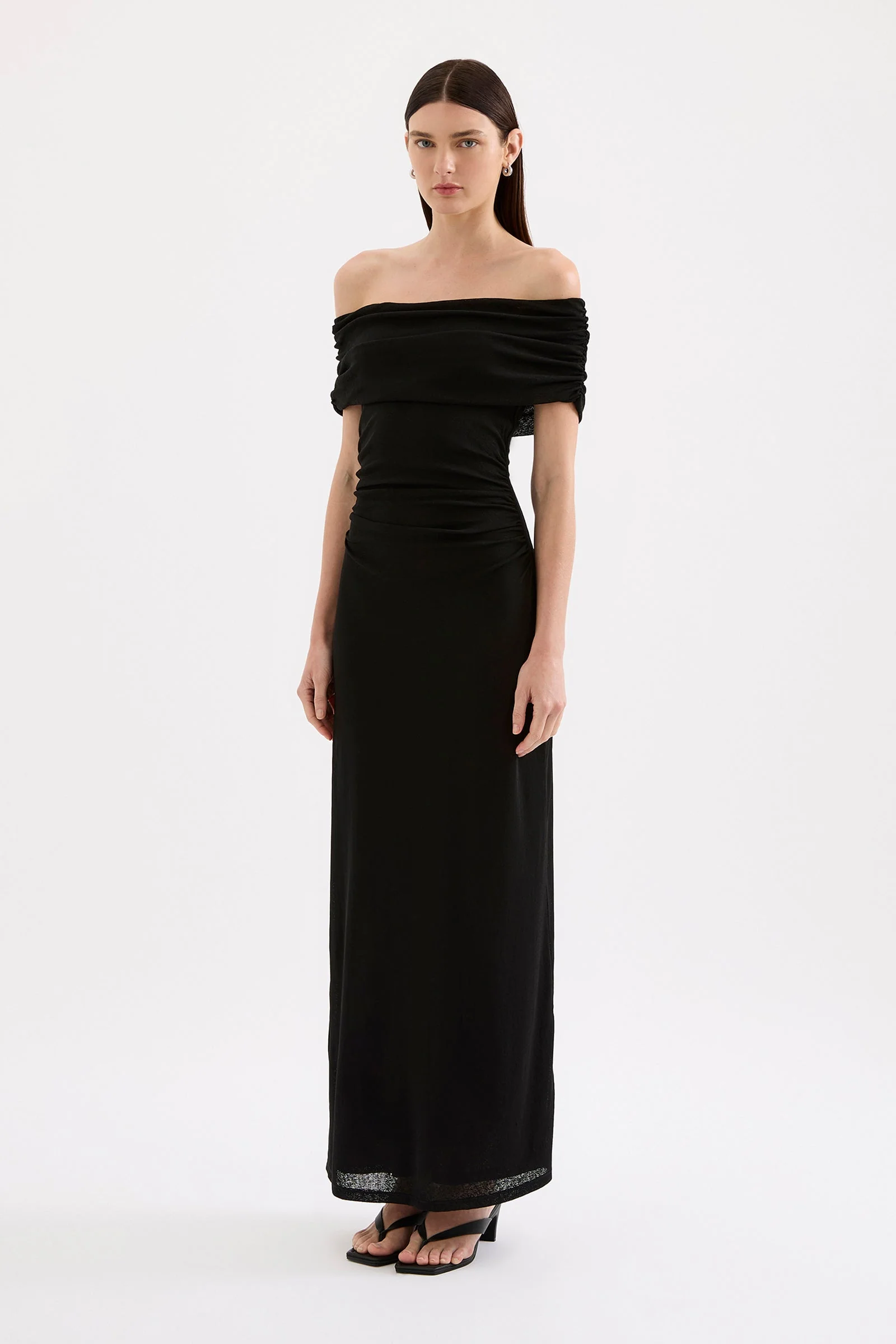Rue Black Mesh Off Shoulder SS Midi Dress - Image 5