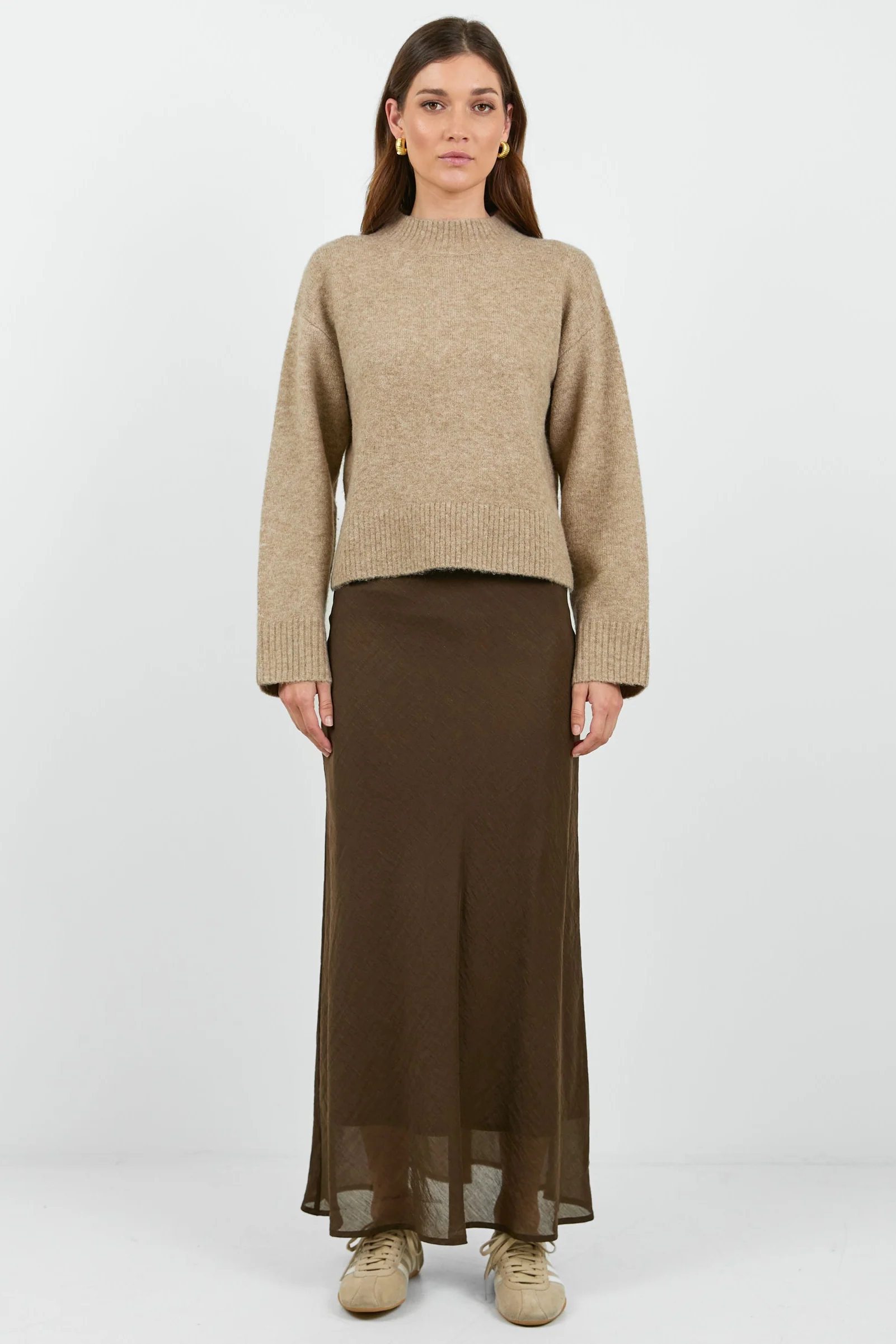 Sahara Chocolate Luxe Linen Blend Bias Maxi Skirt - Image 3