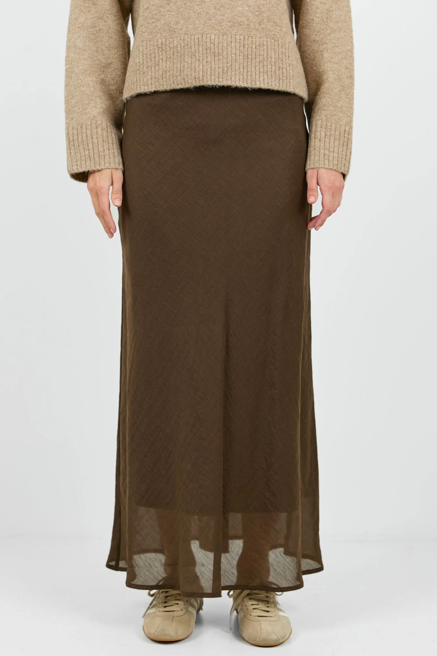 Sahara Chocolate Luxe Linen Blend Bias Maxi Skirt - Image 4