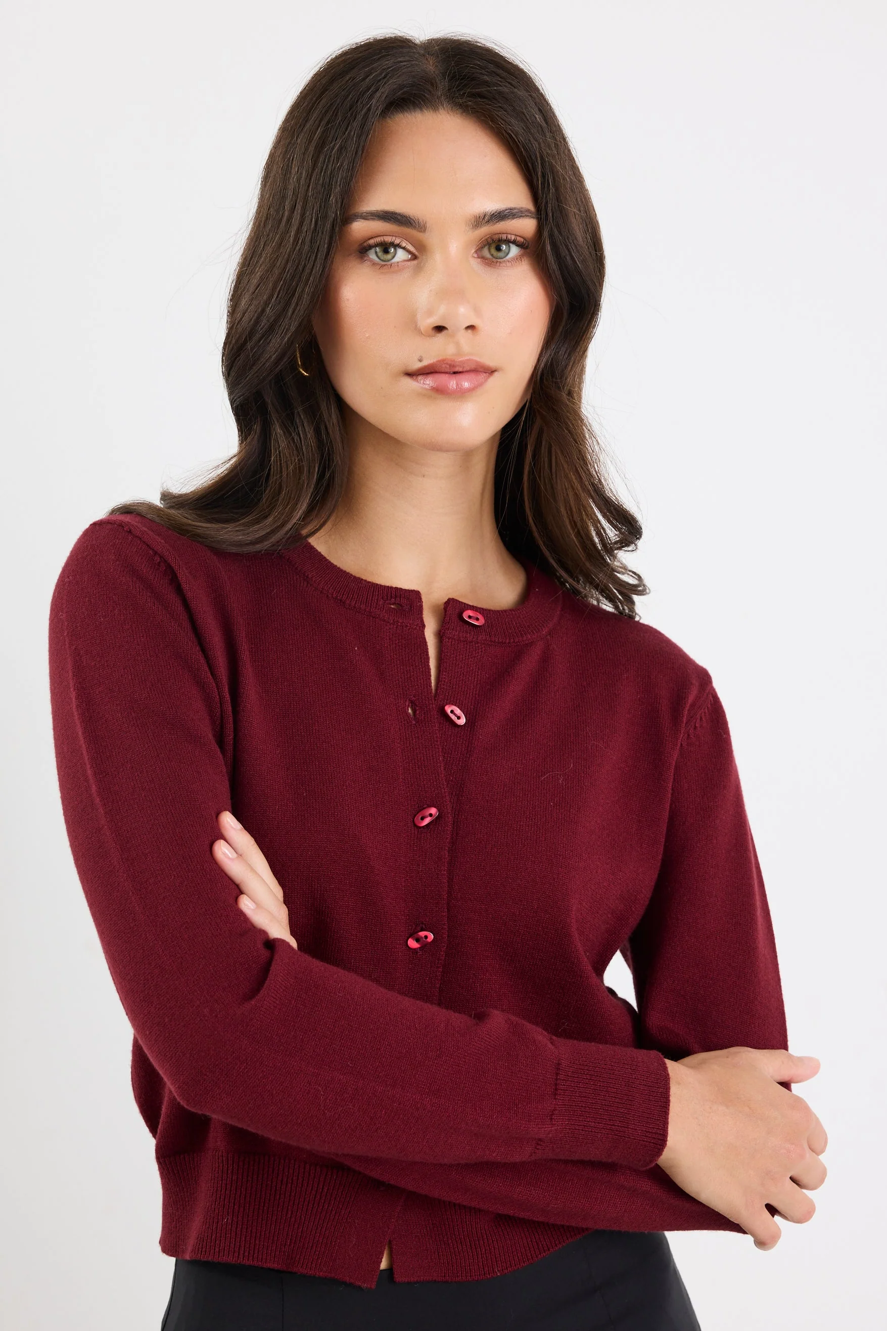Sanctify Burgundy Crewneck Cardigan - Image 3