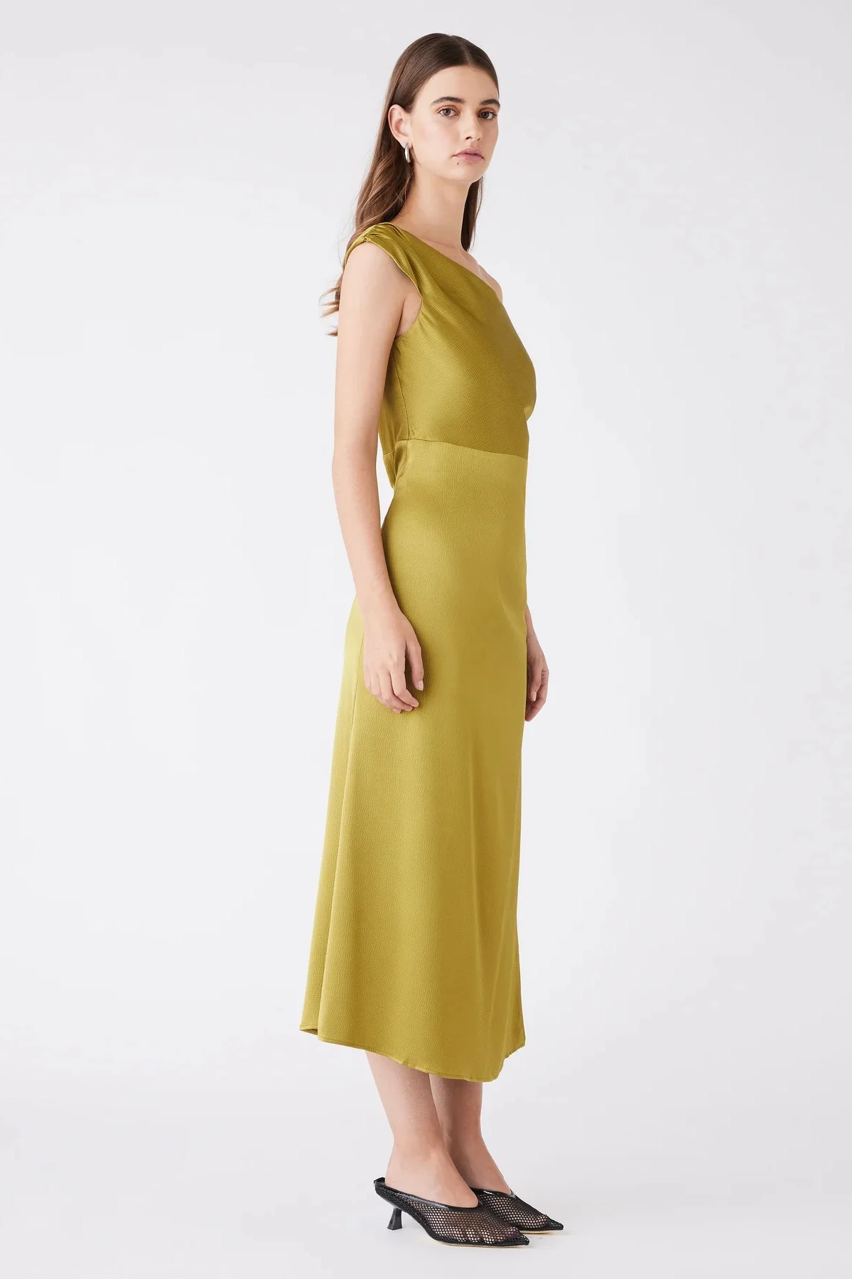 Satelite Green Off Shoulder SS Midi Dress - Image 2