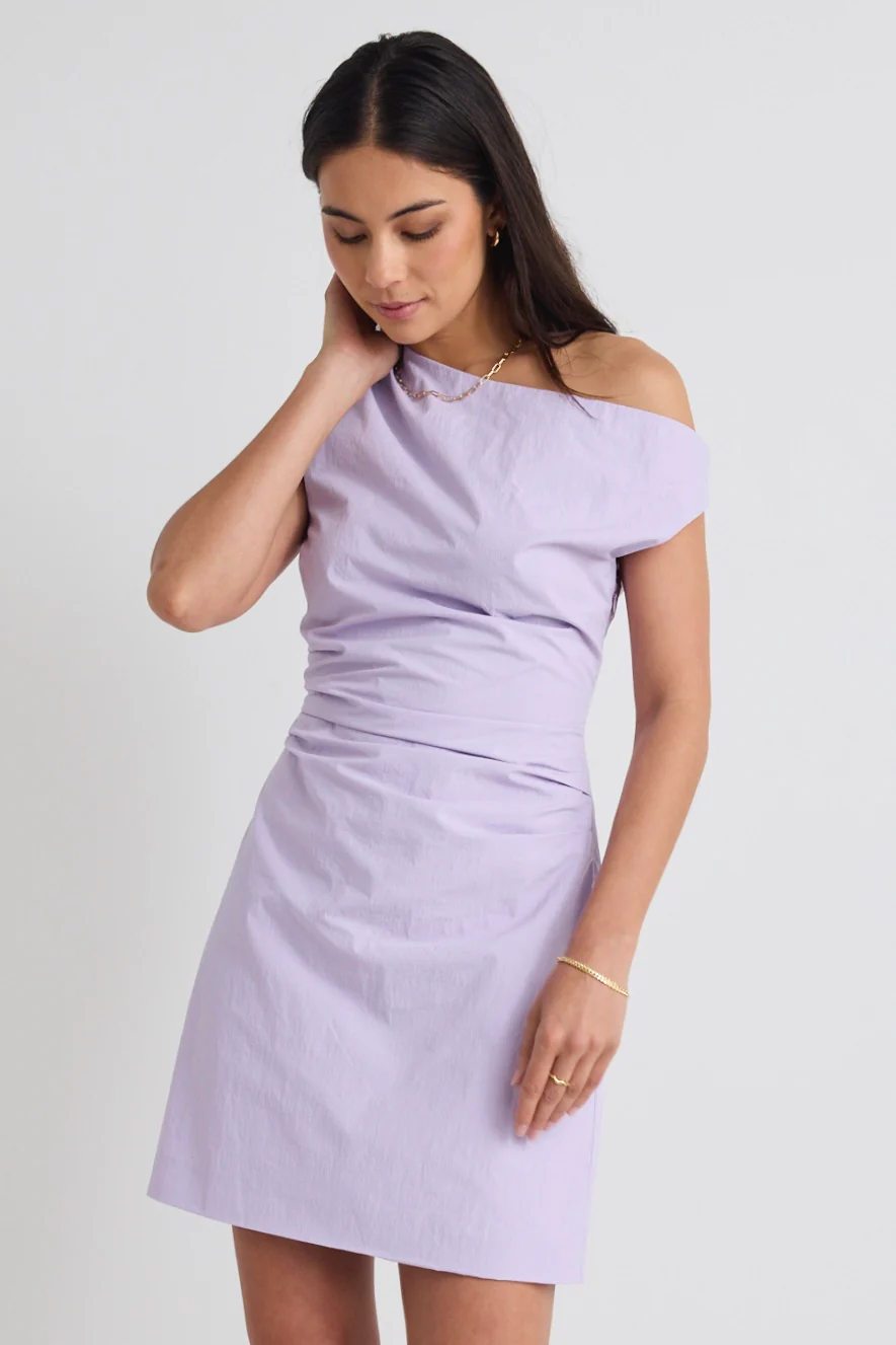 Secrets Lilac Off Shoulder Tuck Mini Dress - Image 4