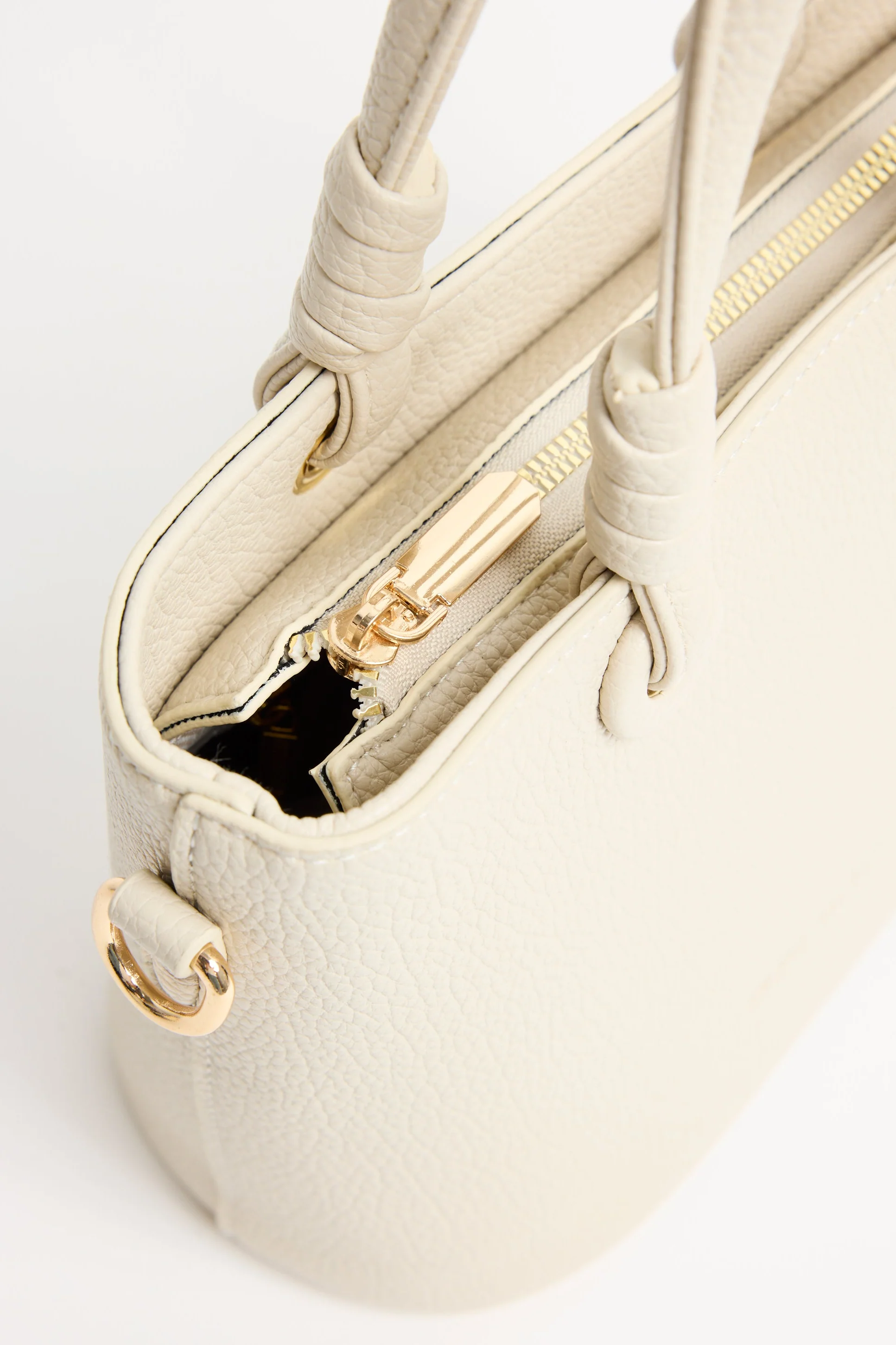 Siena Beige PU Leather Small Knot Top Handle Bag - Image 3