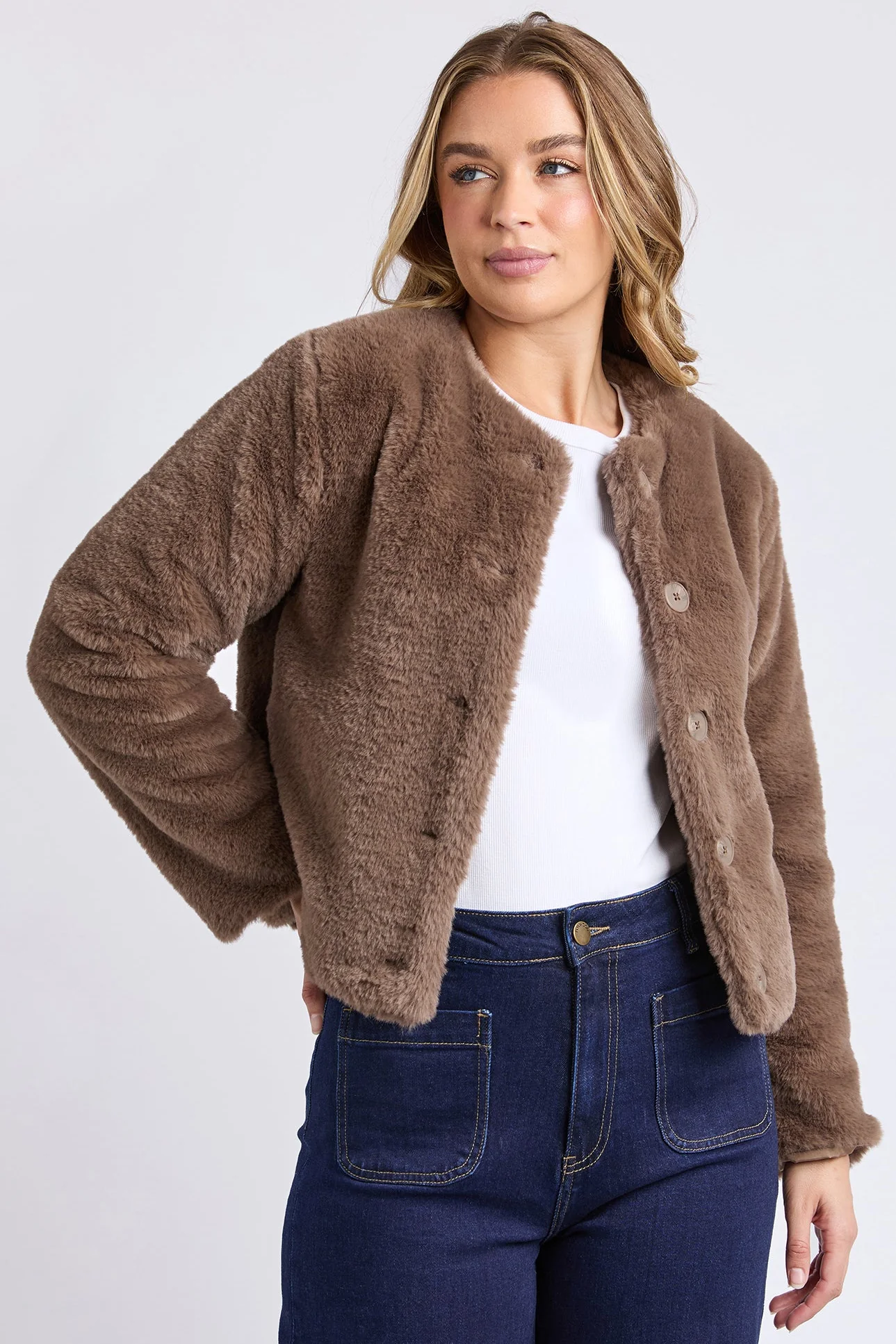 Sofia Mocha Fur Jacket - Image 2