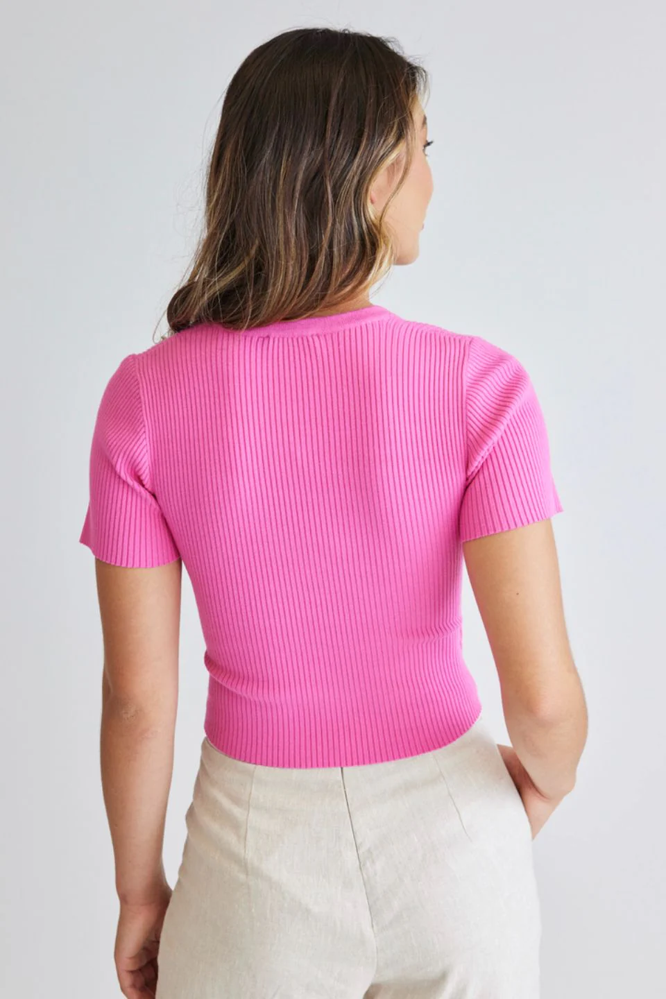 So Good Pink SS Wrap Knit Top - Image 4