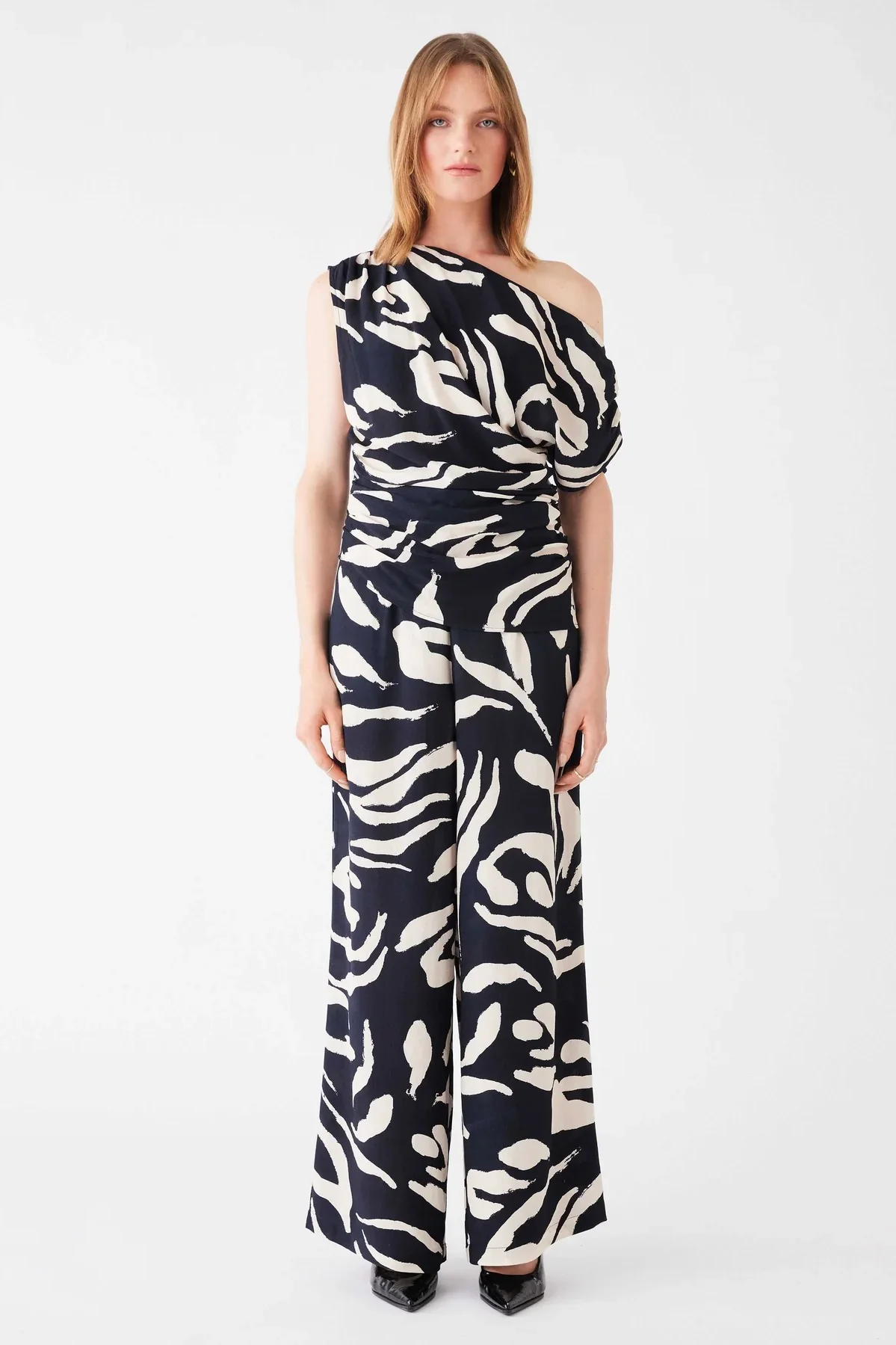 Soiree Black Pattern Off Shoulder Shirt - Image 2