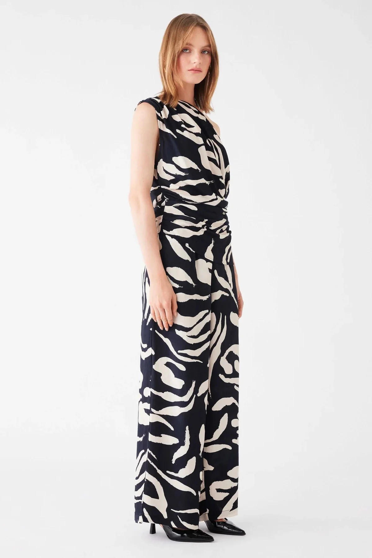 Soiree Black Pattern Off Shoulder Shirt - Image 3