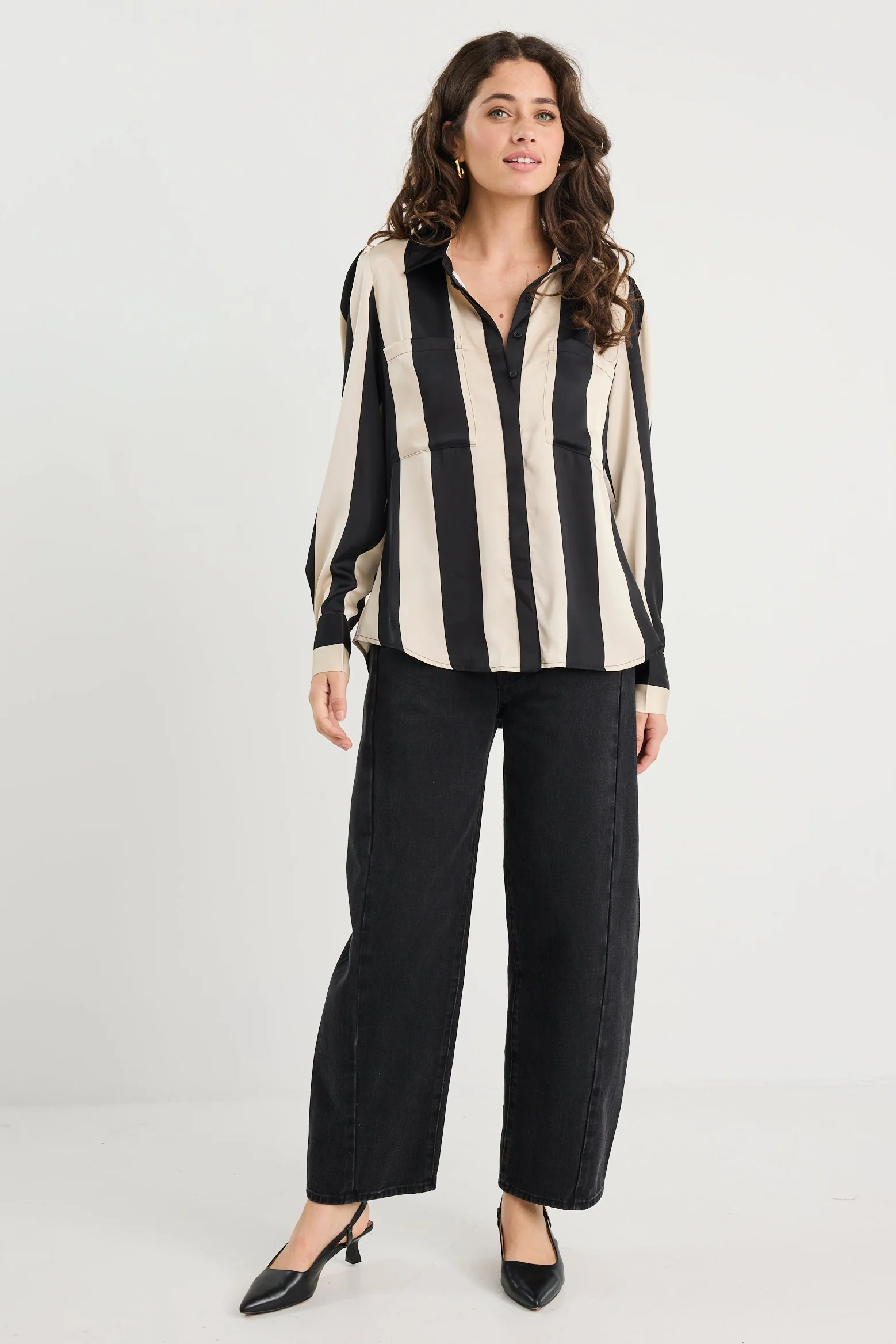 Solidify Black Sand Stripe LS Blouse - Image 3