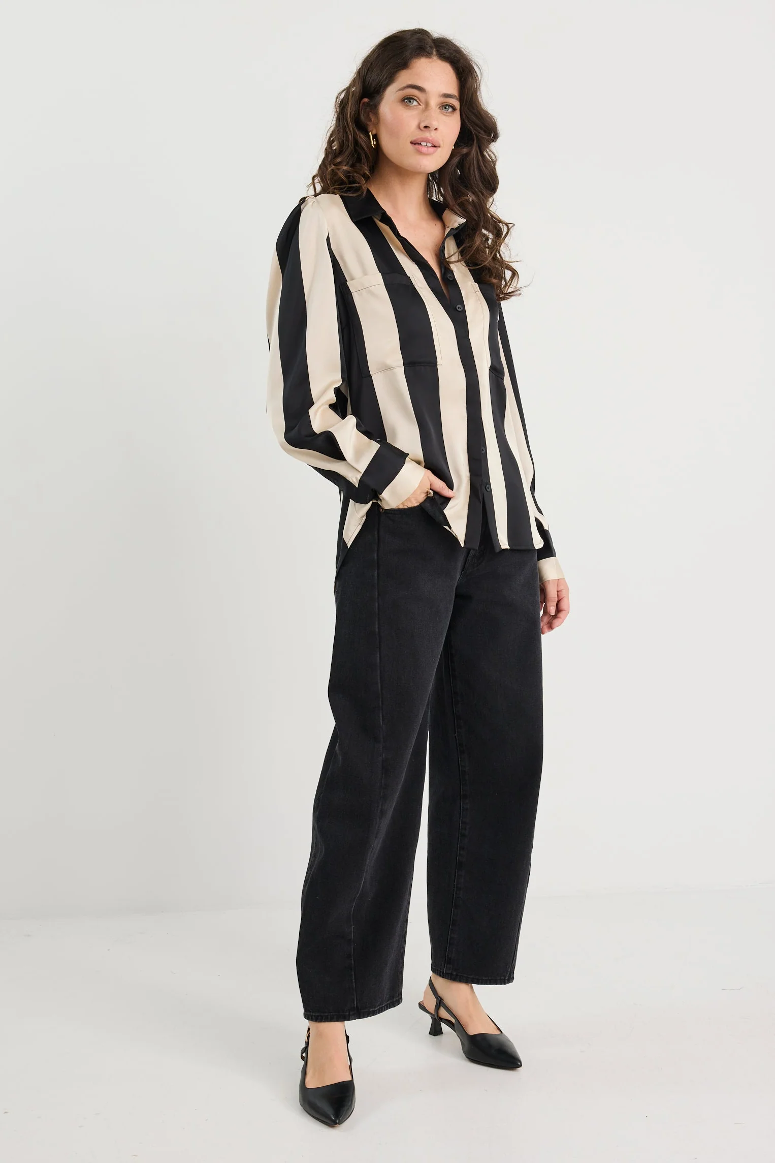 Solidify Black Sand Stripe LS Blouse - Image 5
