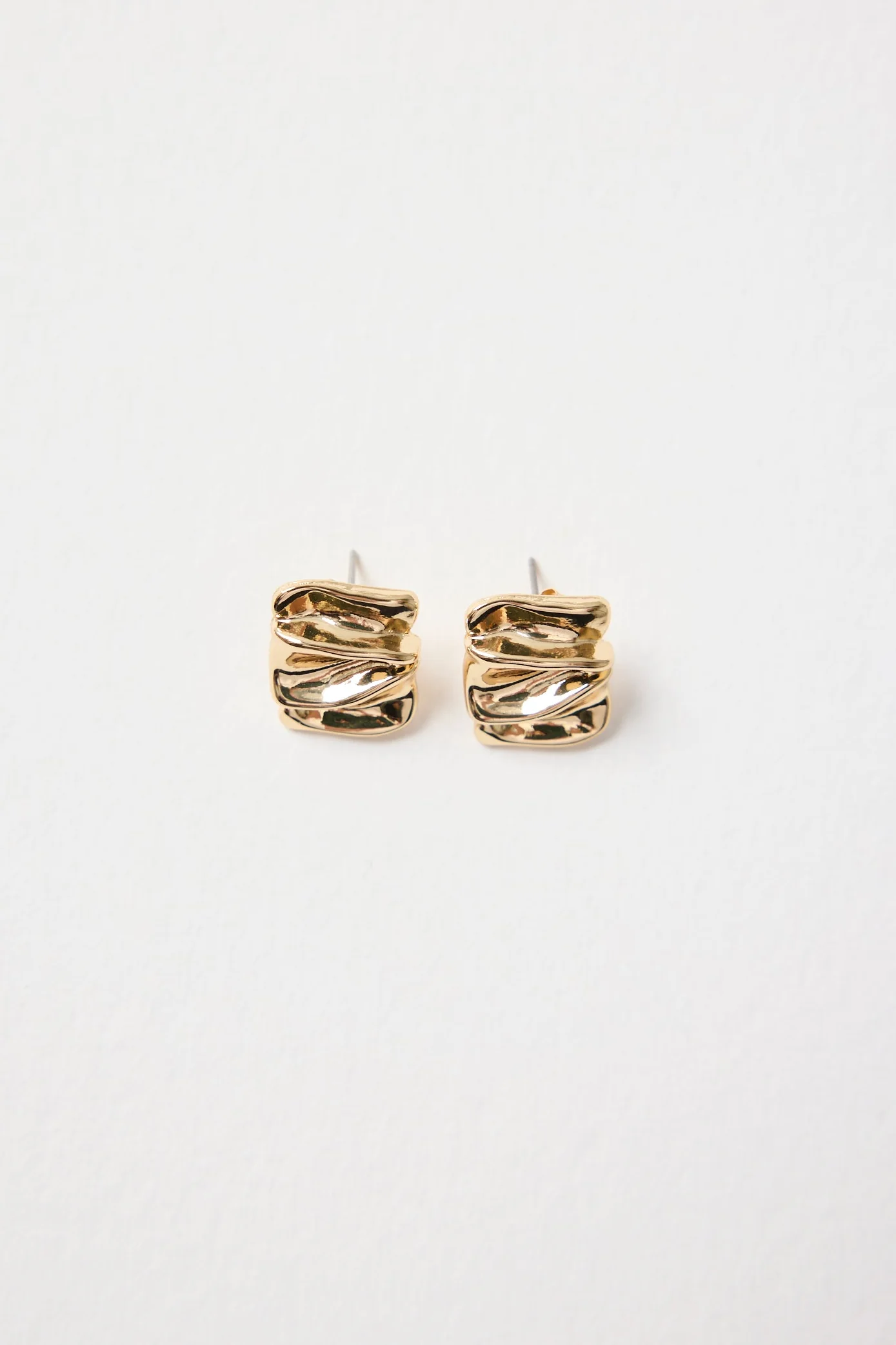 Square Pleated Gold Stud Earring