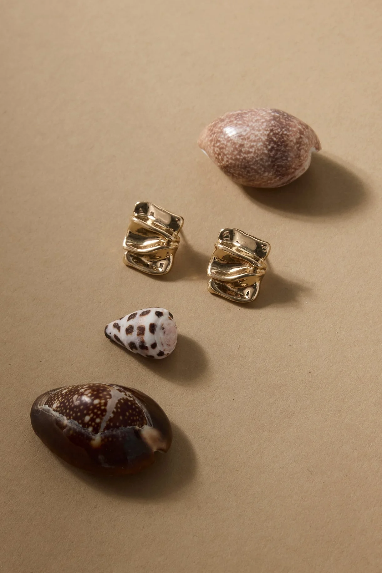 Square Pleated Gold Stud Earring - Image 3