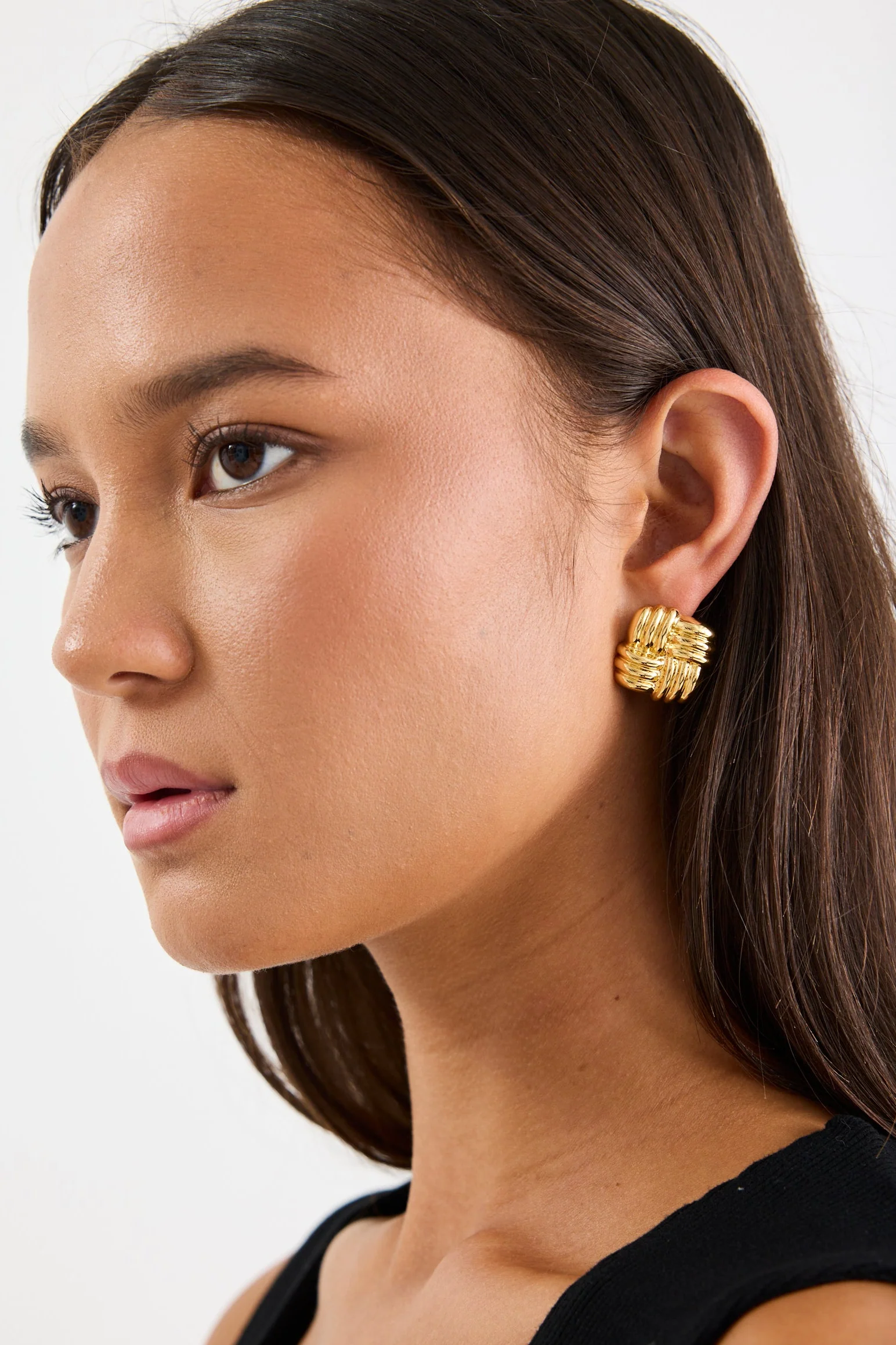 Square Weave 14k Gold Plate Stud Earring - Image 3