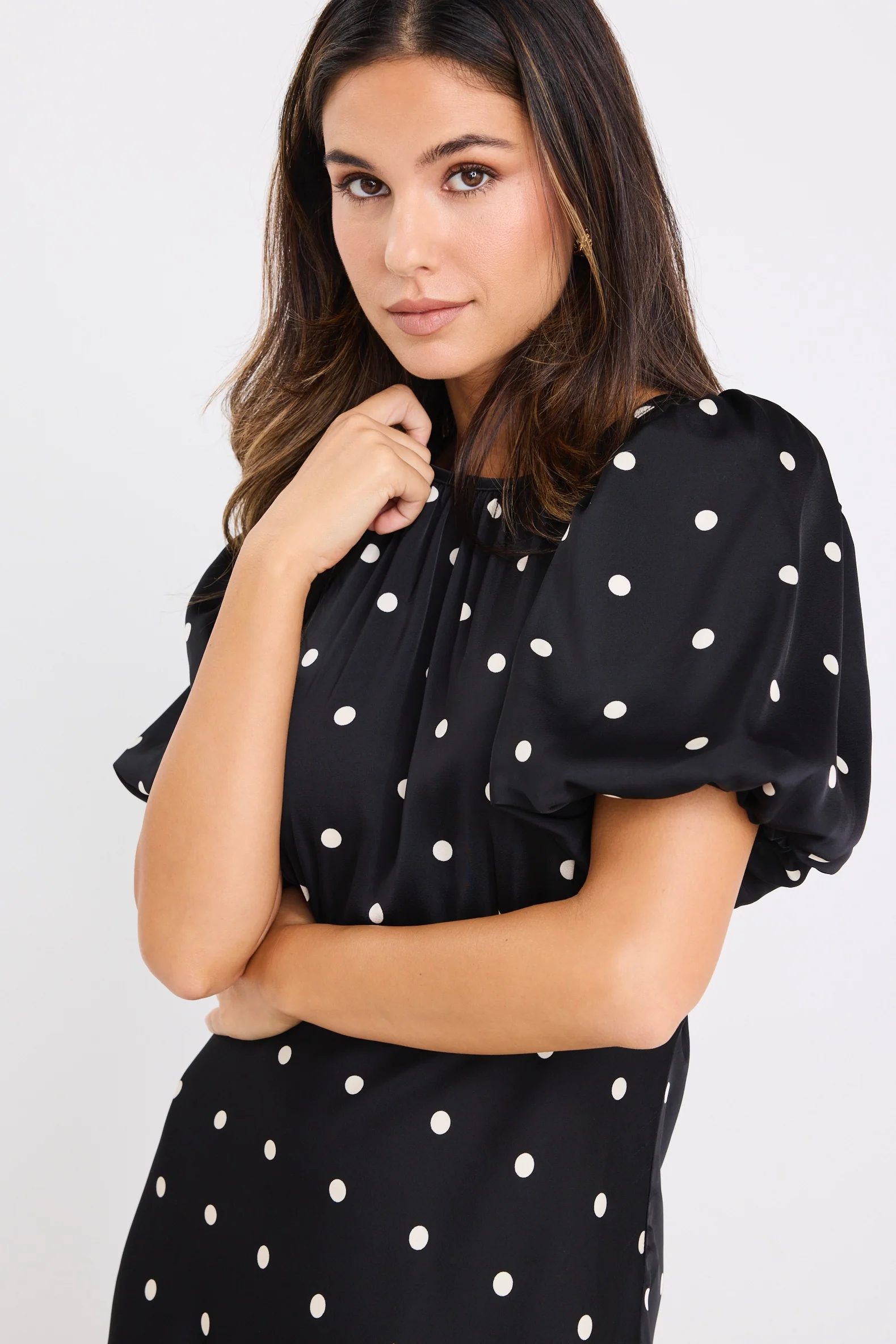 Stage Black Polka Dot Puff Sleeve Floaty Maxi Dress - Image 5