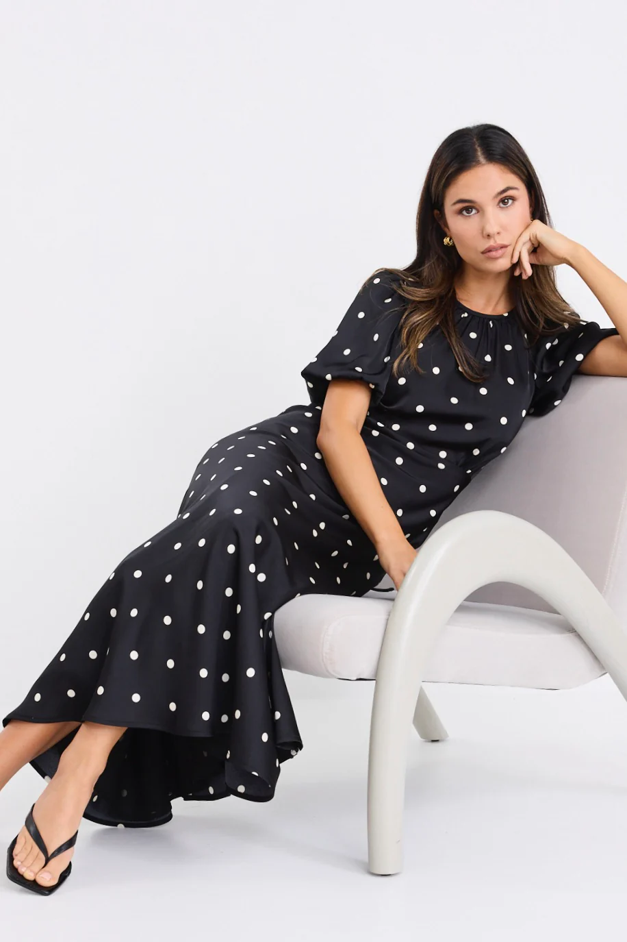 Stage Black Polka Dot Puff Sleeve Floaty Maxi Dress - Image 7