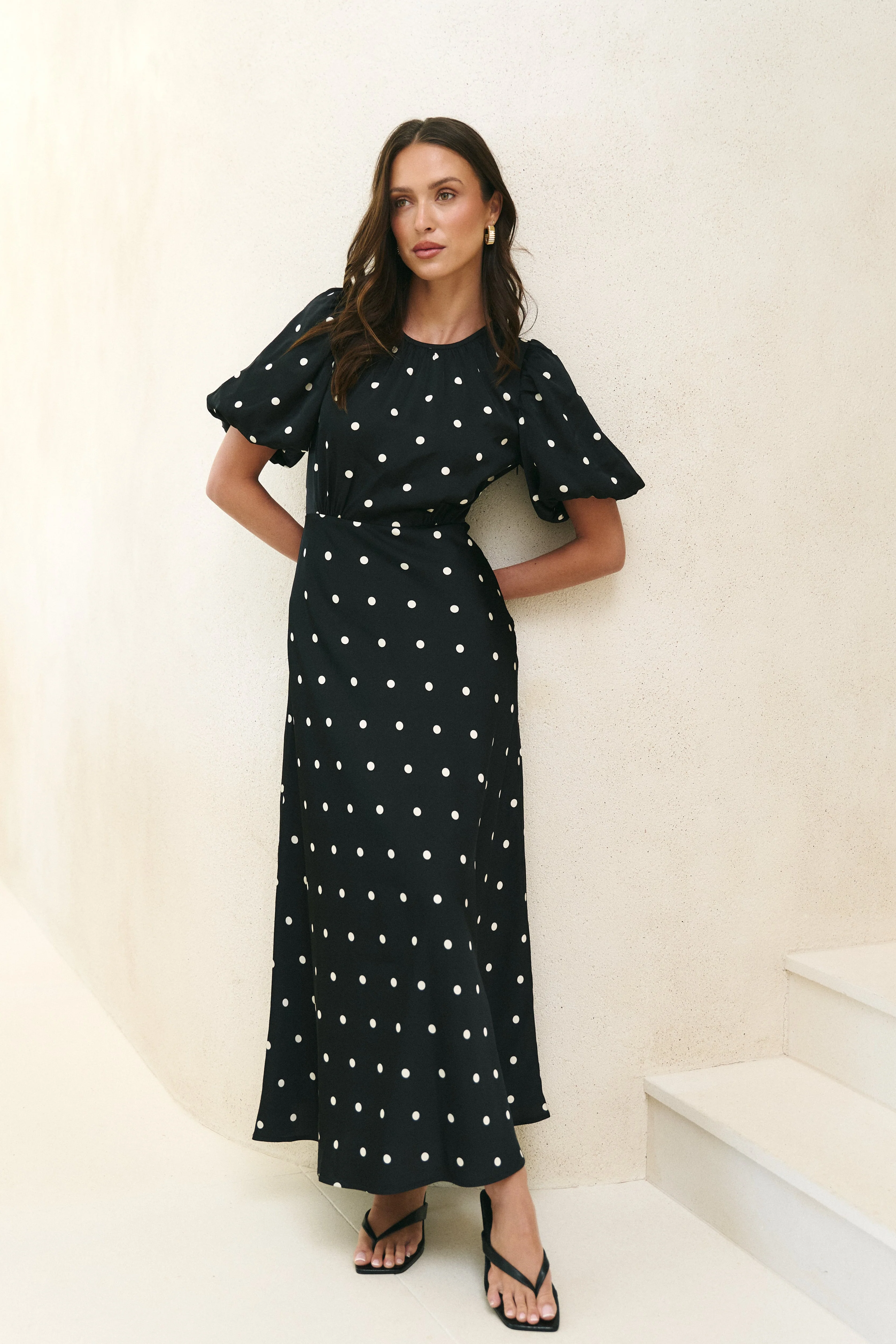 Stage Black Polka Dot Puff Sleeve Floaty Maxi Dress - Image 9