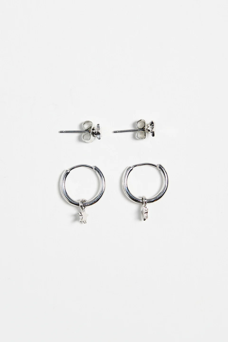 Star Sleeper Stud Set Rhodium Earrings