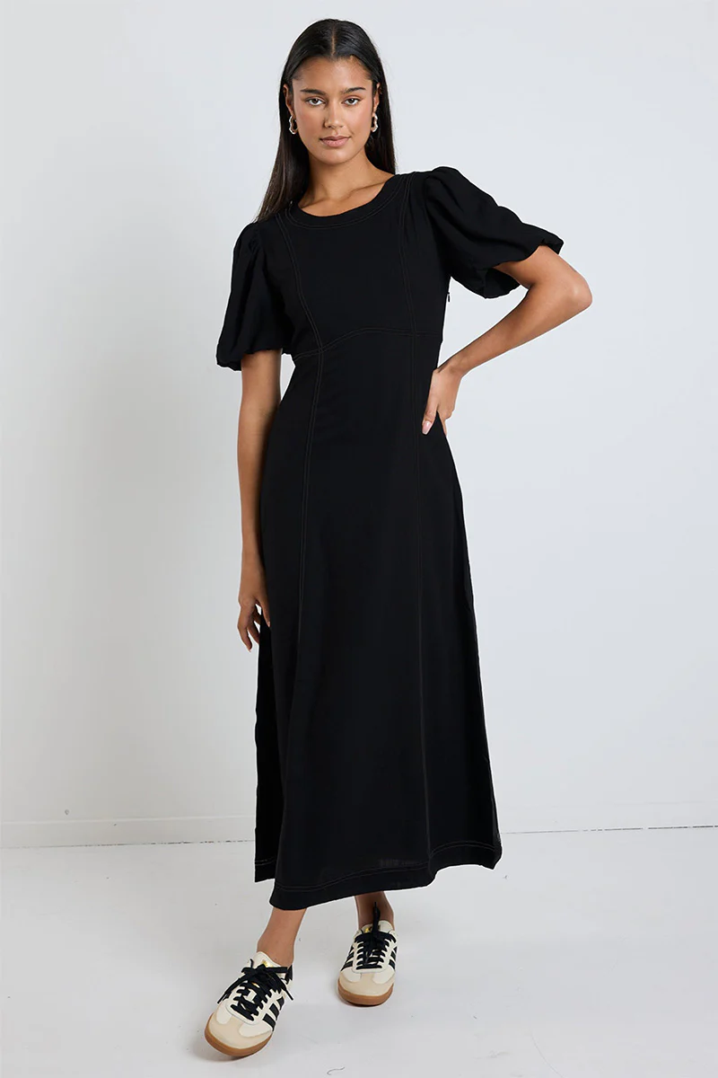 State Black Linen Blend SS Midi Dress - Image 3