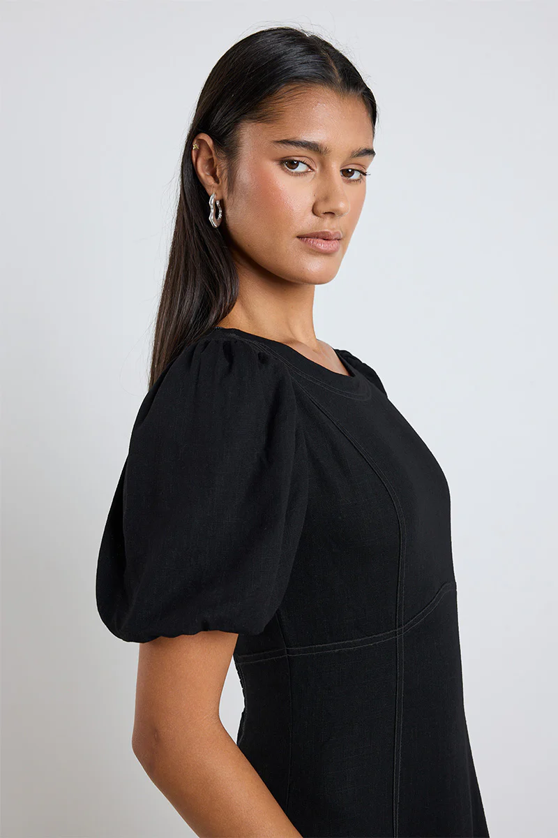 State Black Linen Blend SS Midi Dress - Image 4
