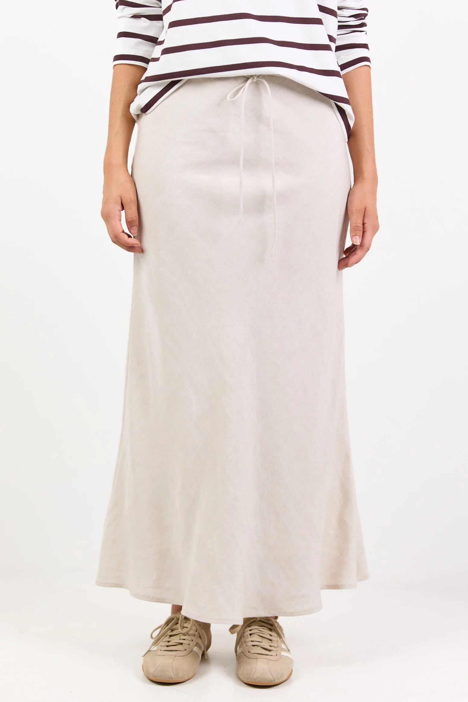 Summit Natural Linen Blend Tie Waist Bias Maxi Skirt - Image 3