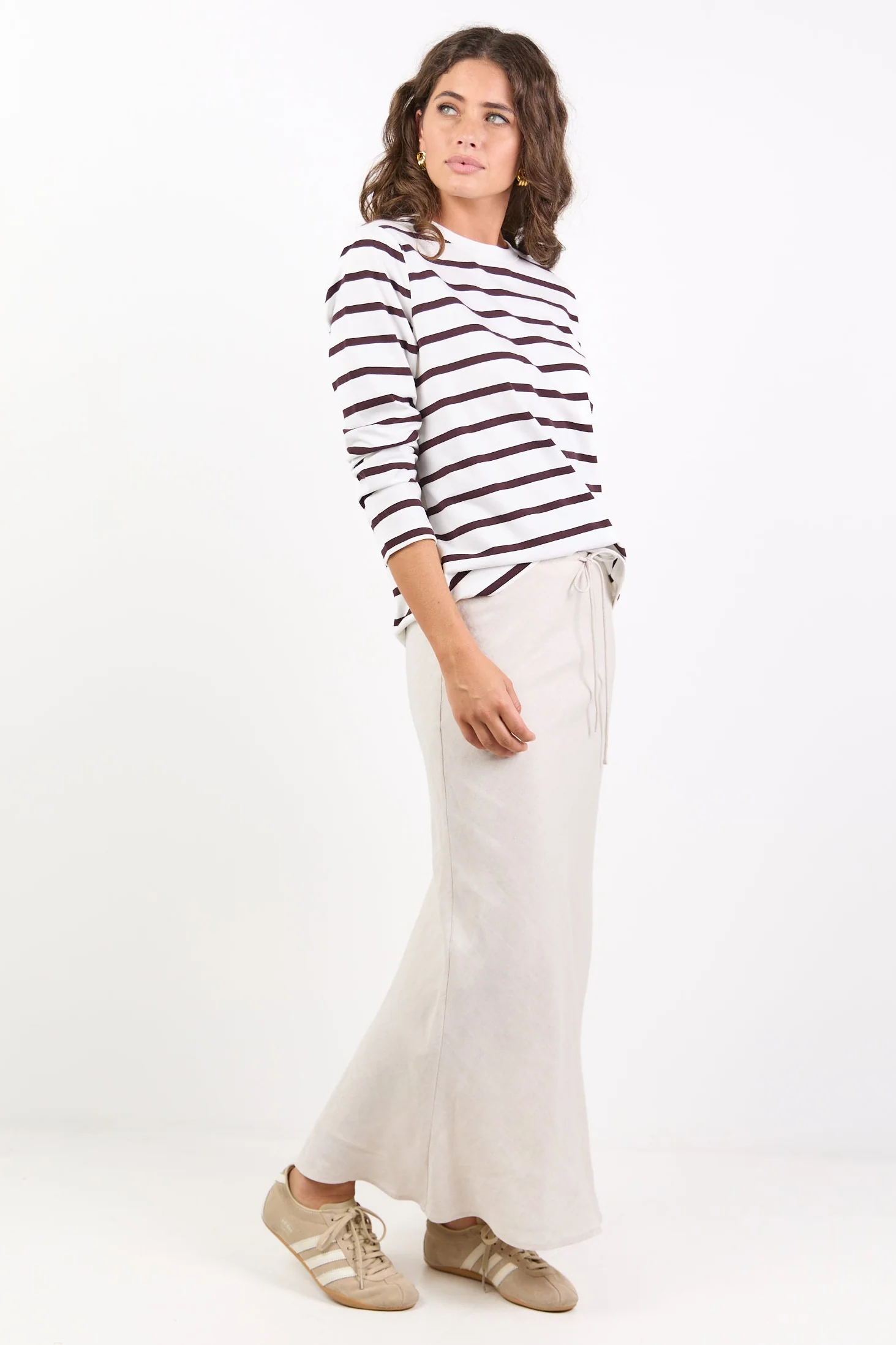 Summit Natural Linen Blend Tie Waist Bias Maxi Skirt - Image 4