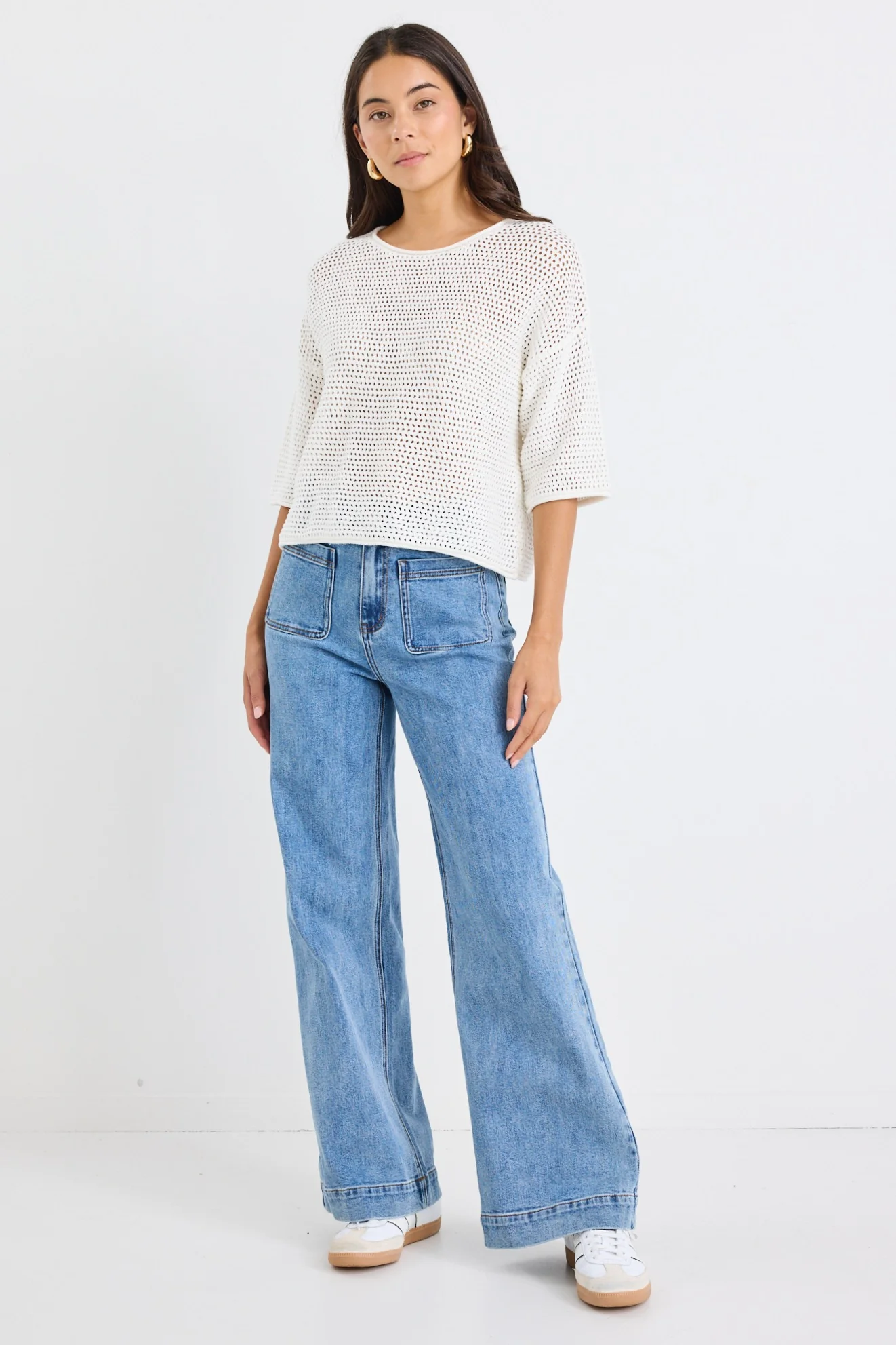 Sunrise Ivory SS Crochet Knit Top - Image 3