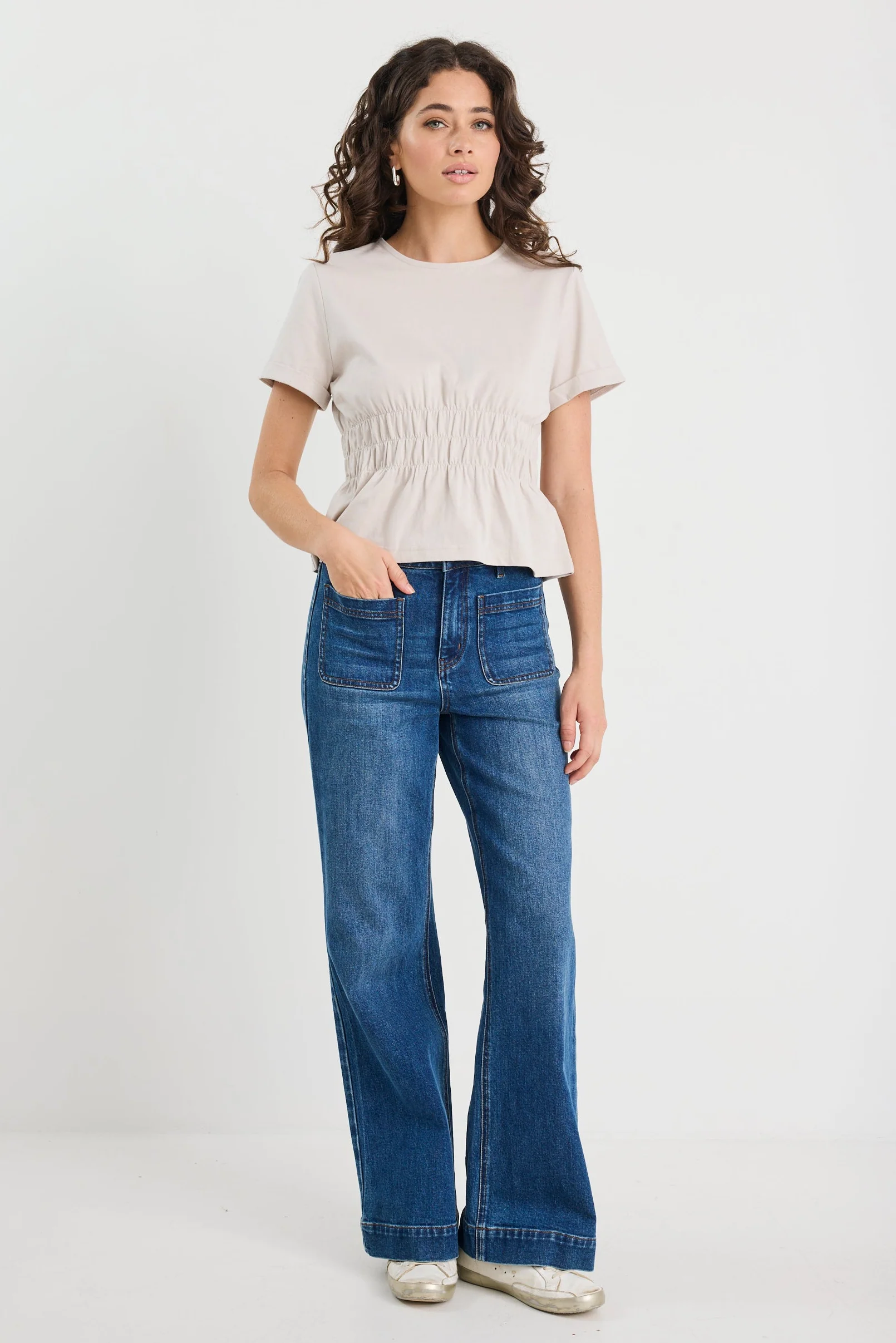 Svelte Stone Shirred Detail SS Tee - Image 2