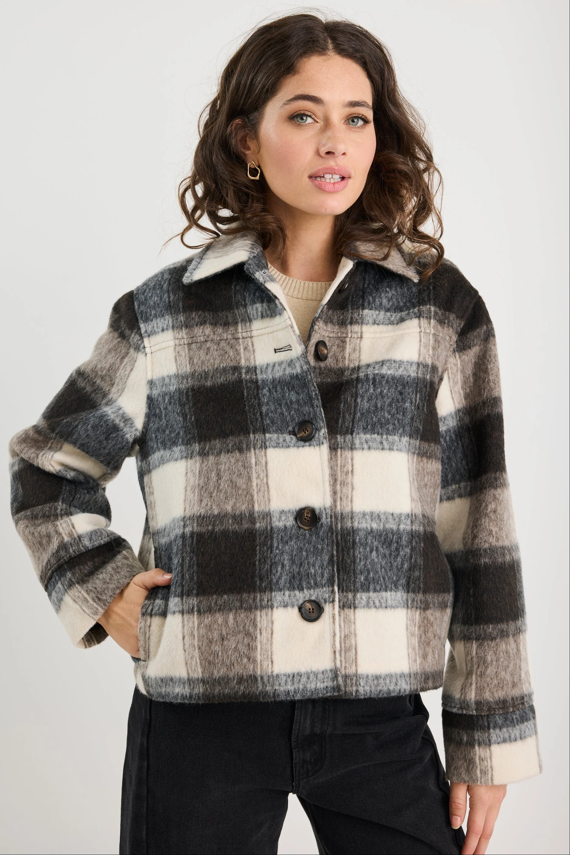 Sweeping Grey Check Soft Jacket - Image 2
